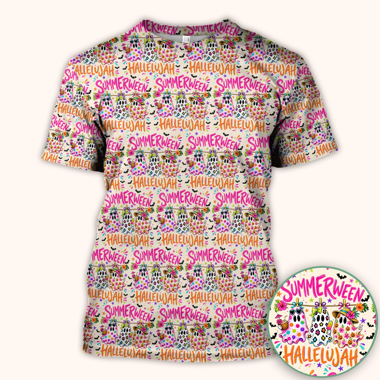 Summer Halloween Ghost Pattern Scrub Top, Comfortable Scrubs for Nurses