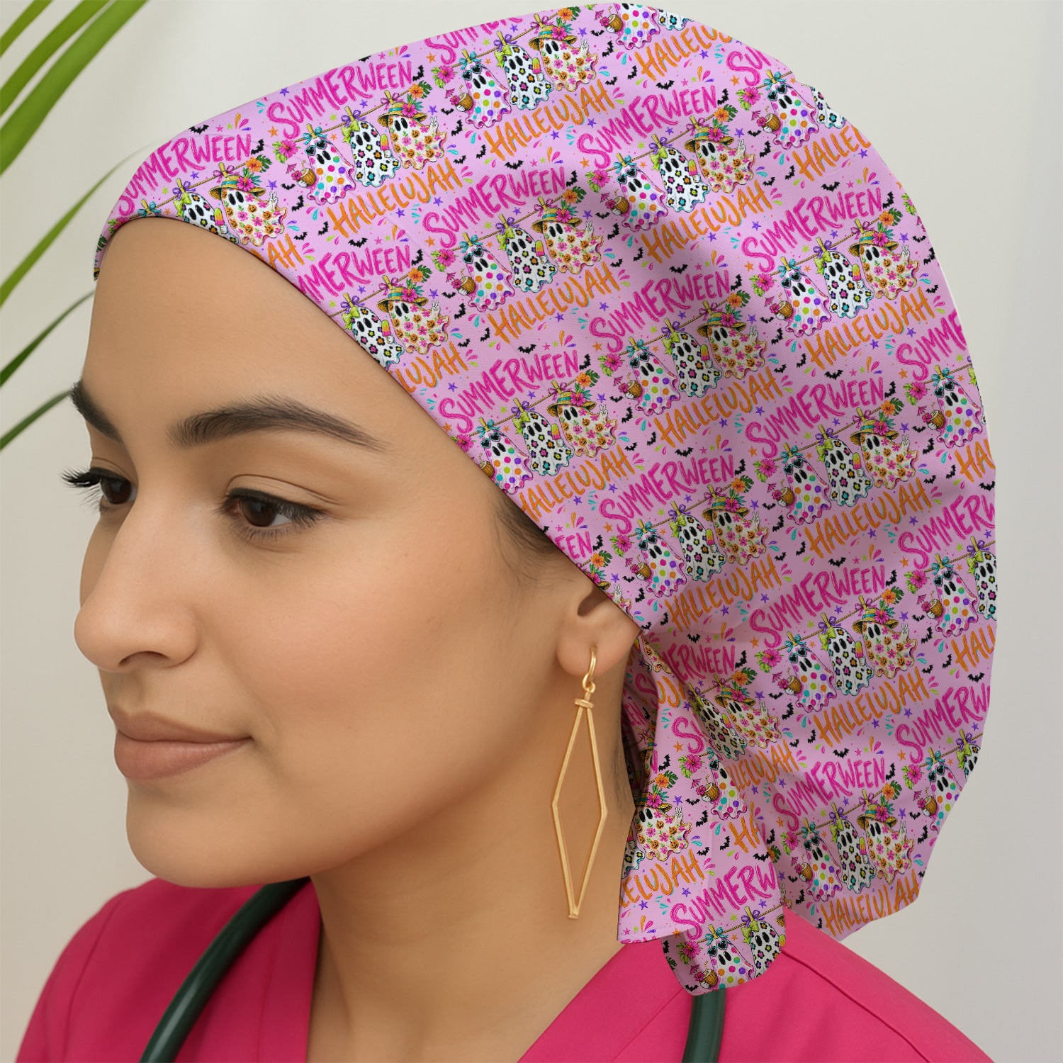 Summer Halloween Ghost Pattern Scrub Cap, Surgical Caps for Doctors