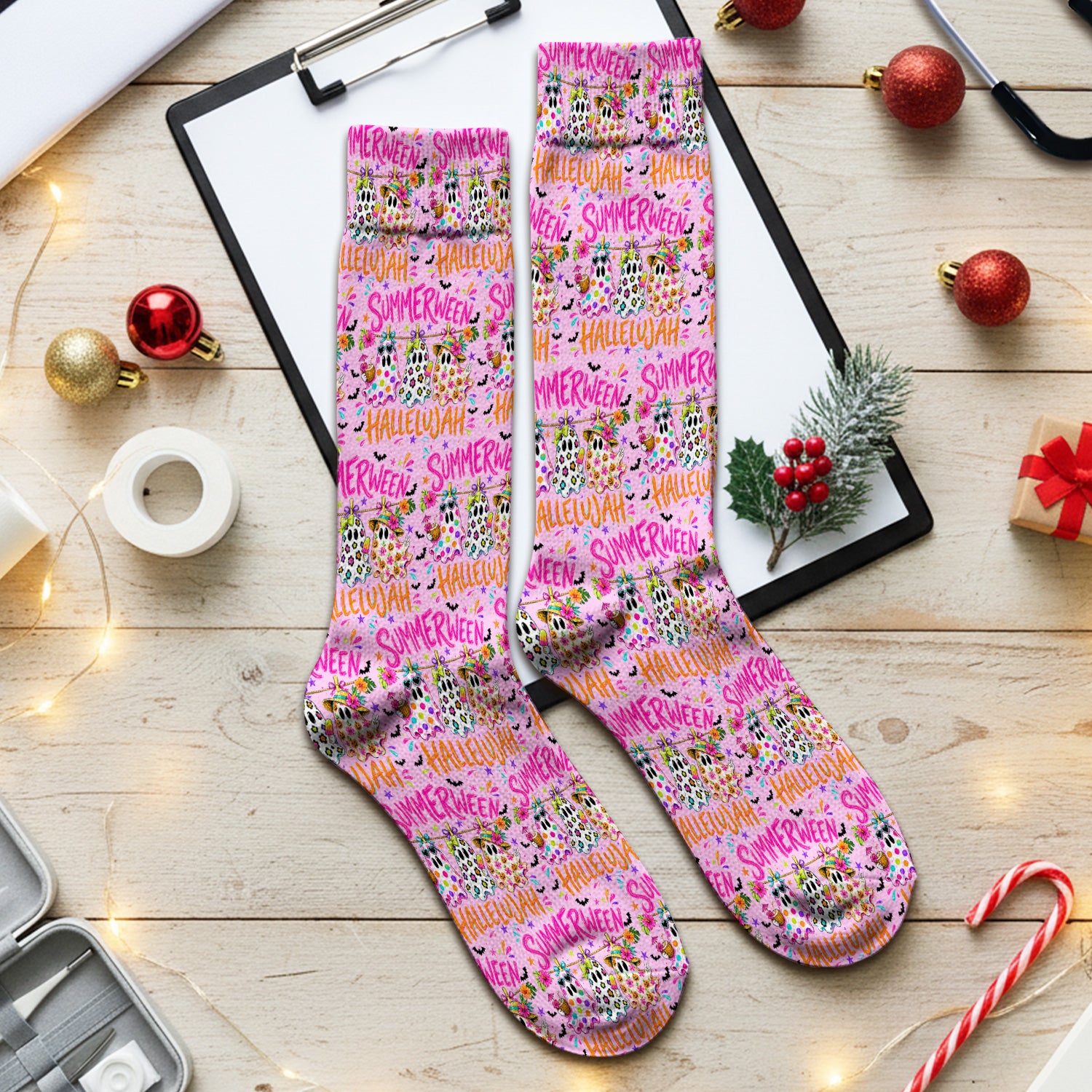 Summer Halloween Ghost Pattern Socks, Adult Socks for Men and Women