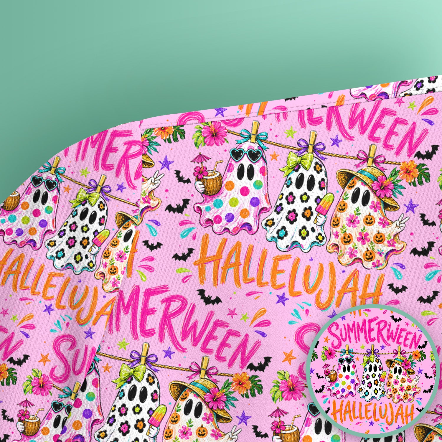 Summer Halloween Ghost Pattern Scrub Top, Comfortable Scrubs for Nurses