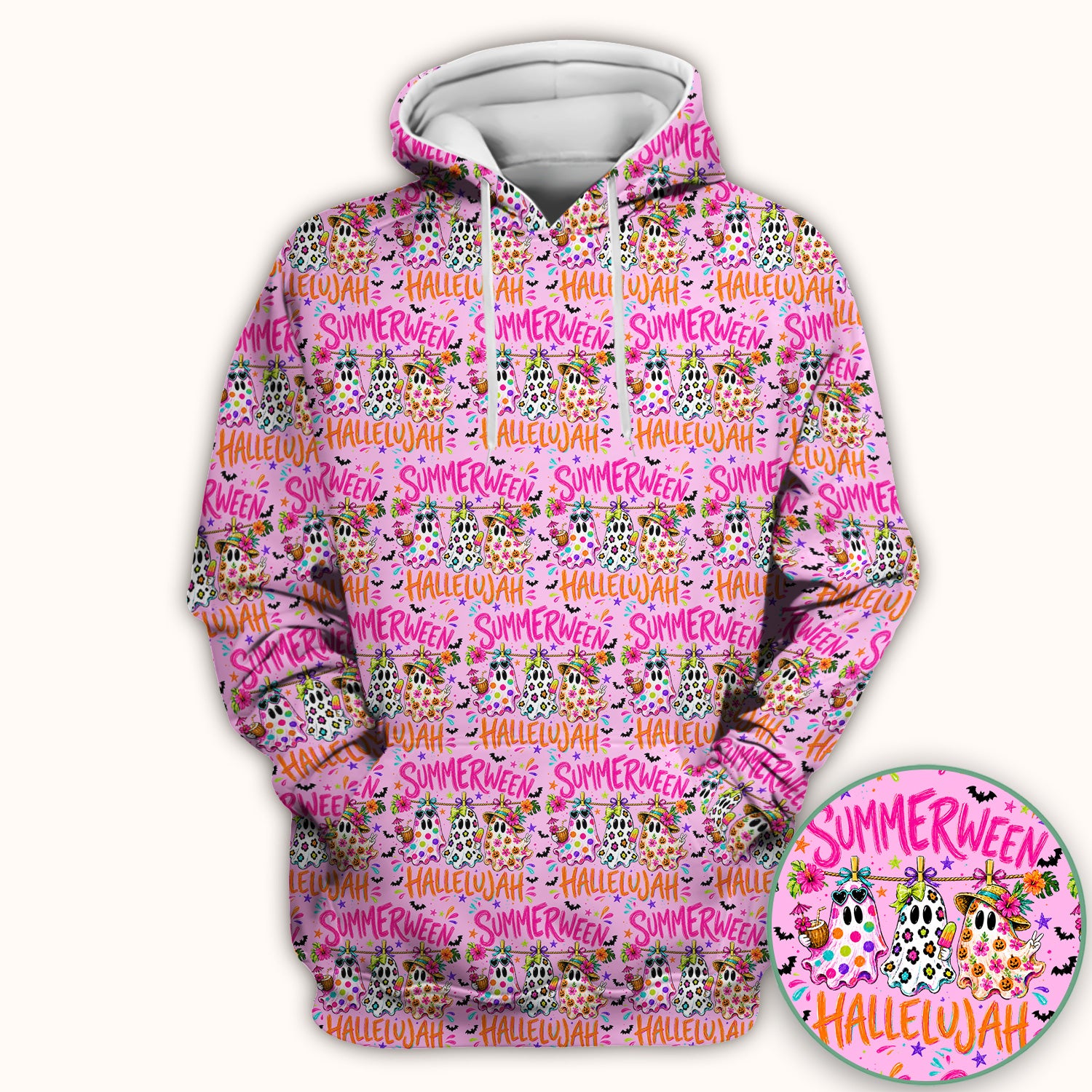 Summer Halloween Ghost Pattern Scrub Top, Comfortable Scrubs for Nurses