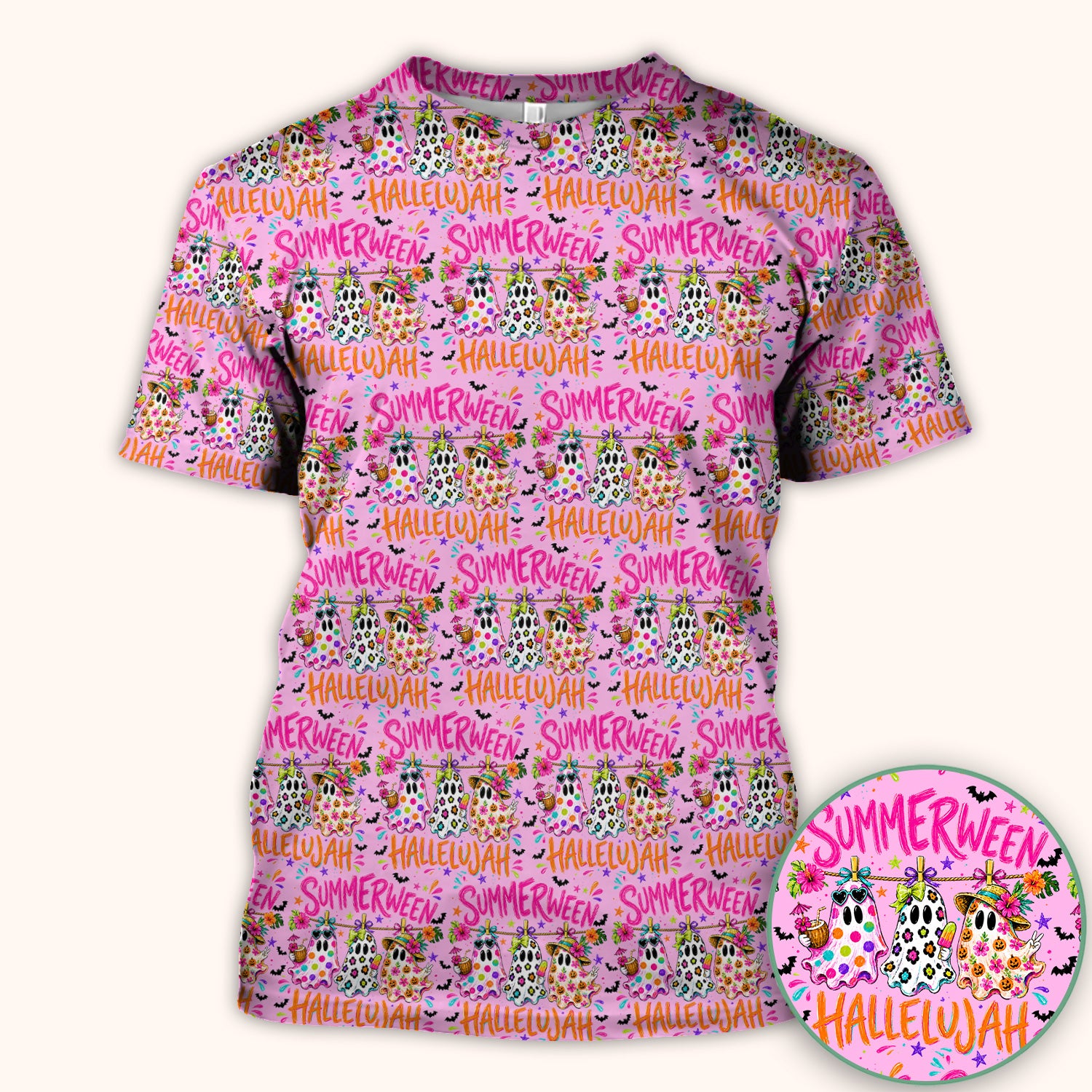 Summer Halloween Ghost Pattern Scrub Top, Comfortable Scrubs for Nurses