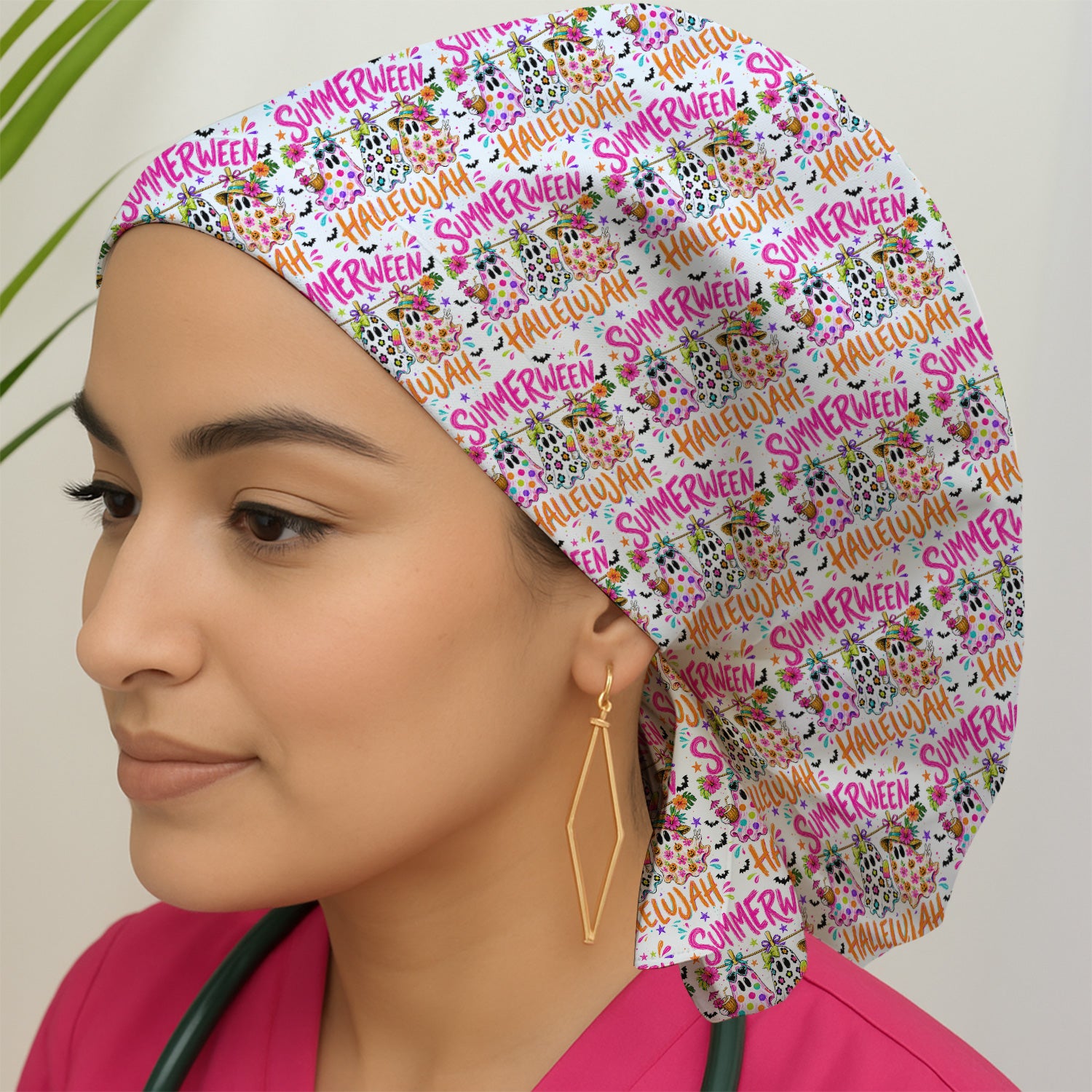 Summer Halloween Ghost Pattern Scrub Cap, Surgical Caps for Doctors