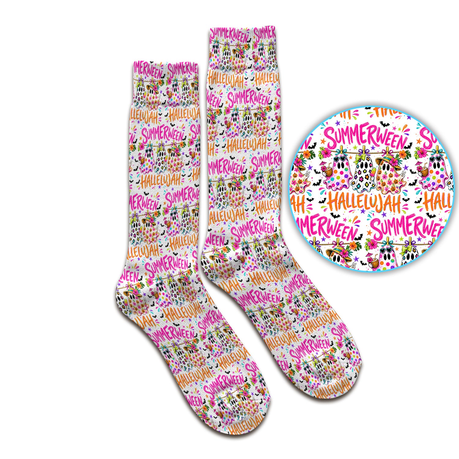 Summer Halloween Ghost Pattern Socks, Adult Socks for Men and Women