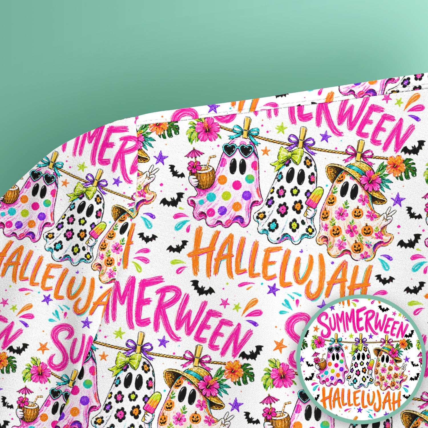 Summer Halloween Ghost Pattern Scrub Top, Comfortable Scrubs for Nurses
