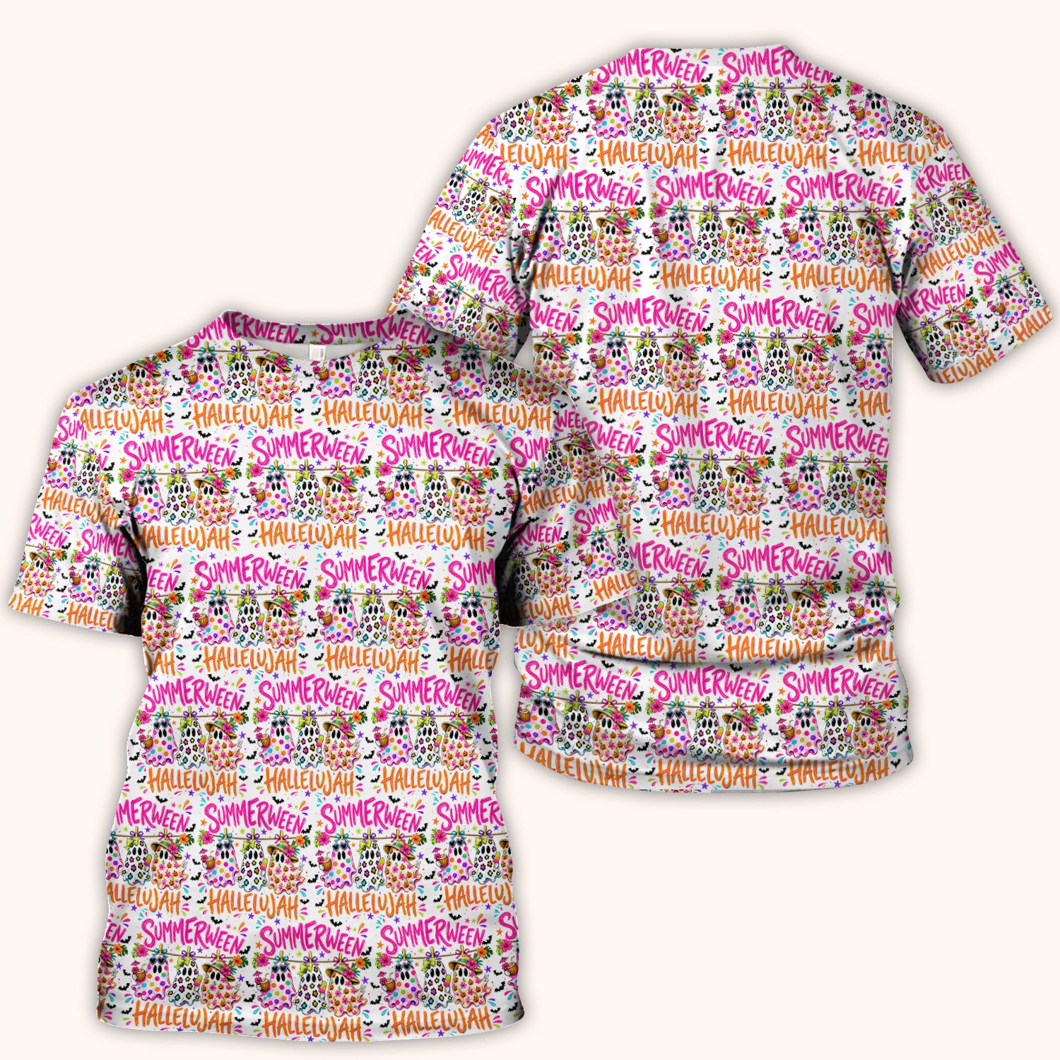 Summer Halloween Ghost Pattern Scrub Top, Comfortable Scrubs for Nurses