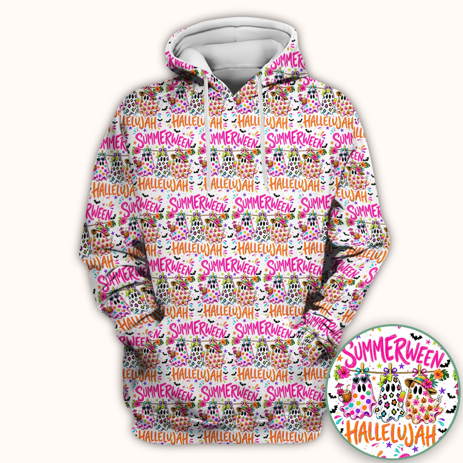 Summer Halloween Ghost Pattern Scrub Top, Comfortable Scrubs for Nurses