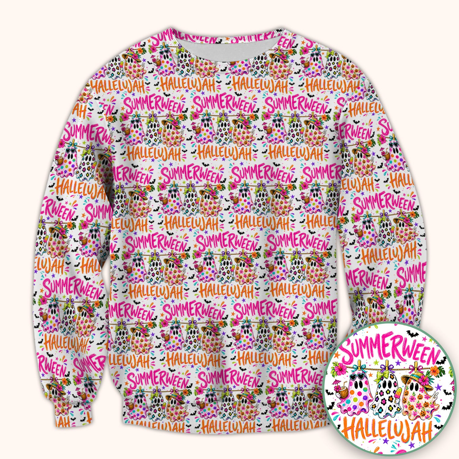 Summer Halloween Ghost Pattern Scrub Top, Comfortable Scrubs for Nurses