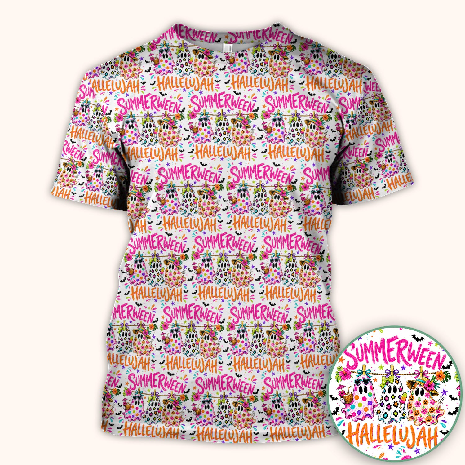 Summer Halloween Ghost Pattern Scrub Top, Comfortable Scrubs for Nurses