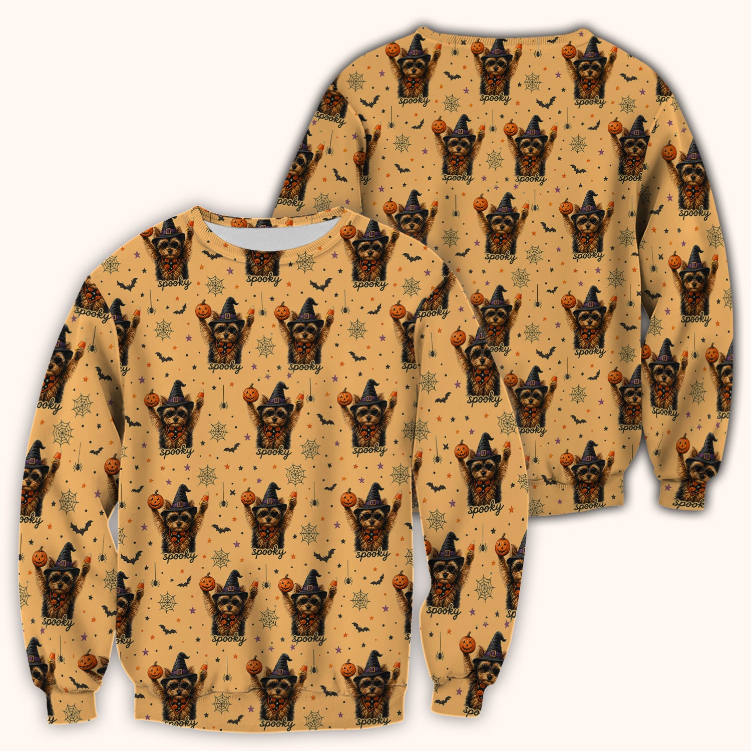 Spooky Halloween Yorkie Pattern Scrub Top, Comfortable Scrubs for Nurses