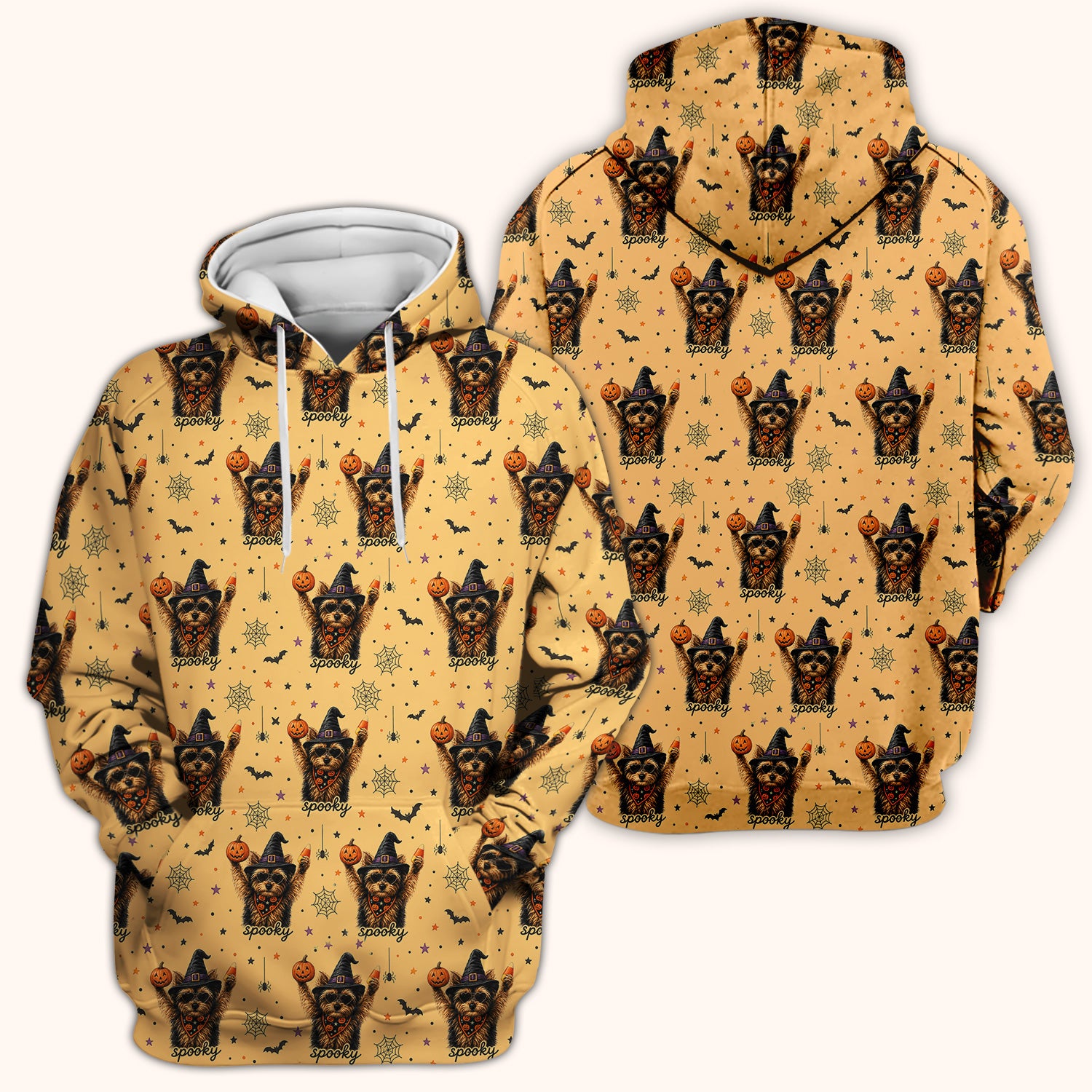 Spooky Halloween Yorkie Pattern Scrub Top, Comfortable Scrubs for Nurses
