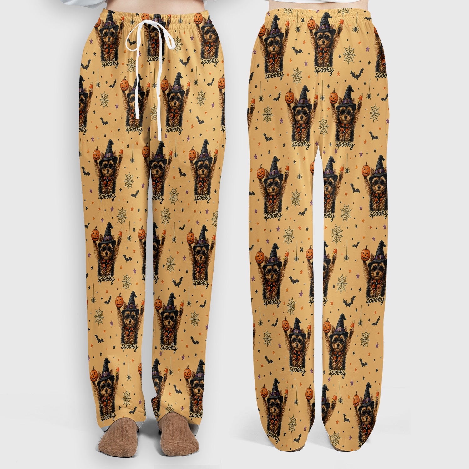 Spooky Halloween Yorkie Pattern Scrub Set, Scrub Pants and V Neck Top