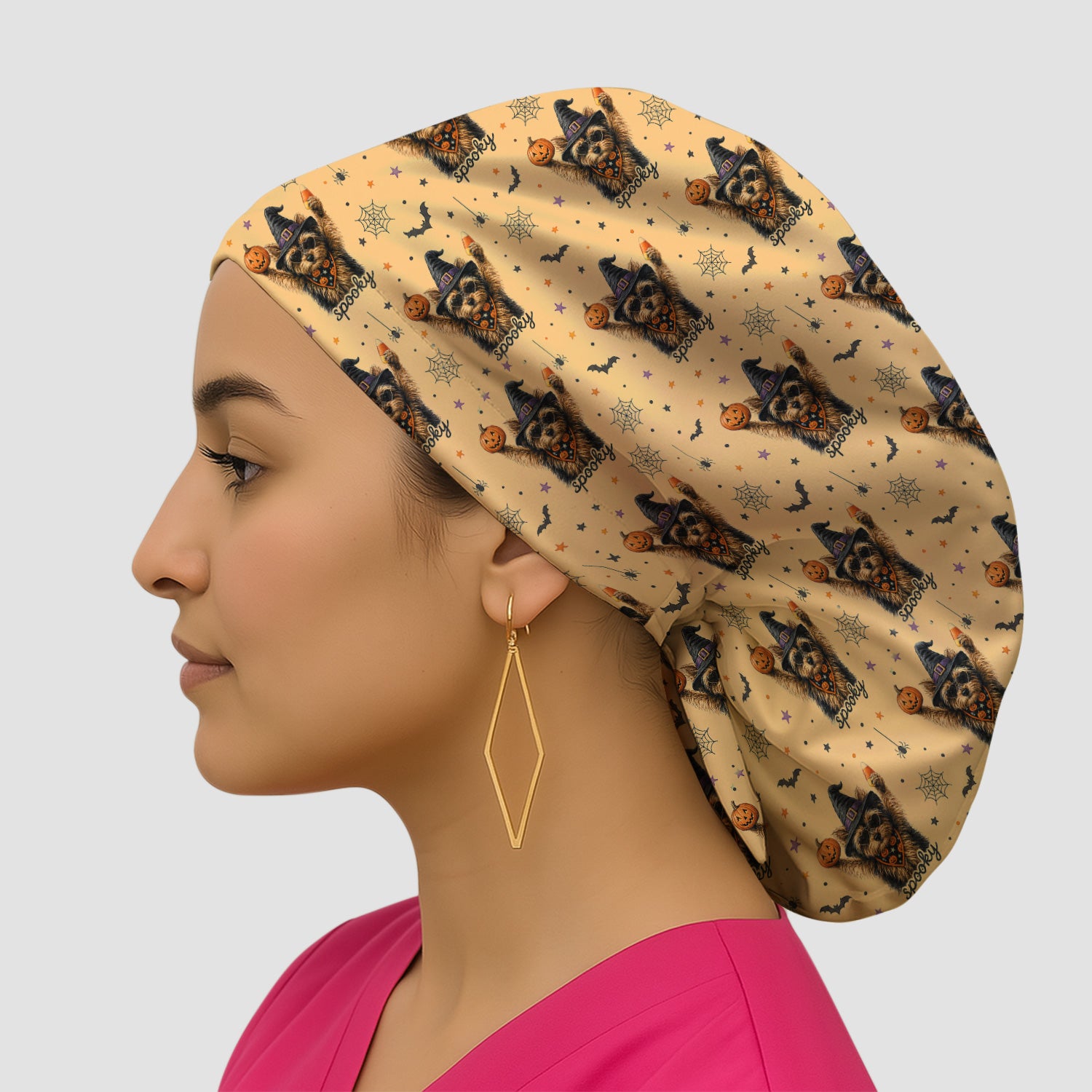 Spooky Halloween Yorkie Pattern Scrub Cap, Surgical Caps for Doctors