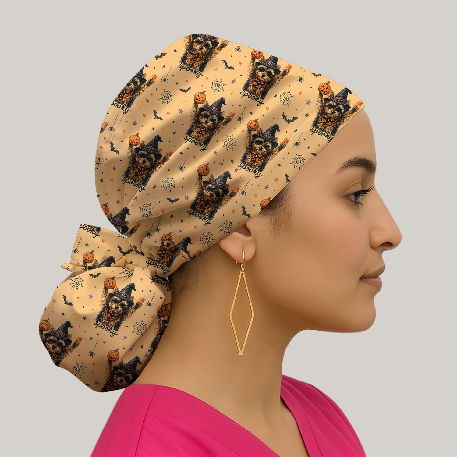 Spooky Halloween Yorkie Pattern Scrub Cap, Surgical Caps for Doctors