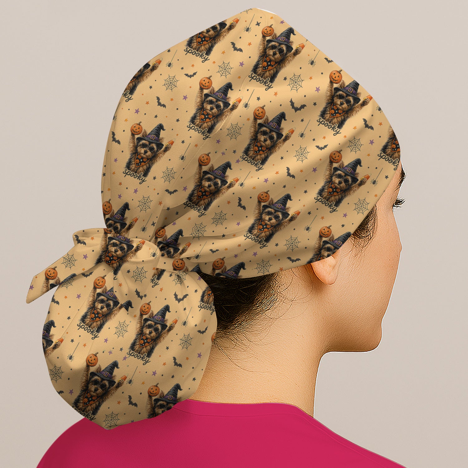 Spooky Halloween Yorkie Pattern Scrub Cap, Surgical Caps for Doctors