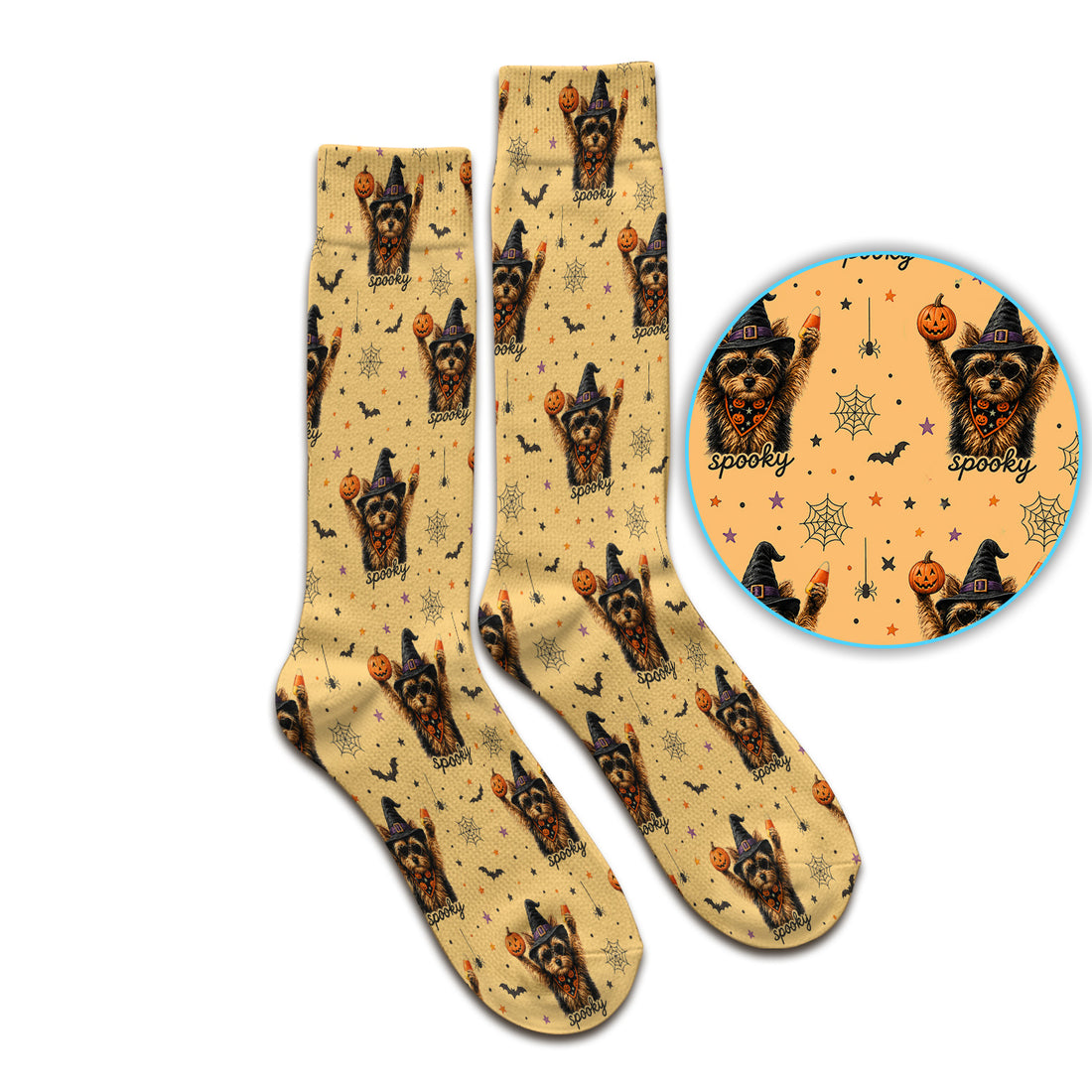 Spooky Halloween Yorkie Pattern Socks, Adult Socks for Men and Women