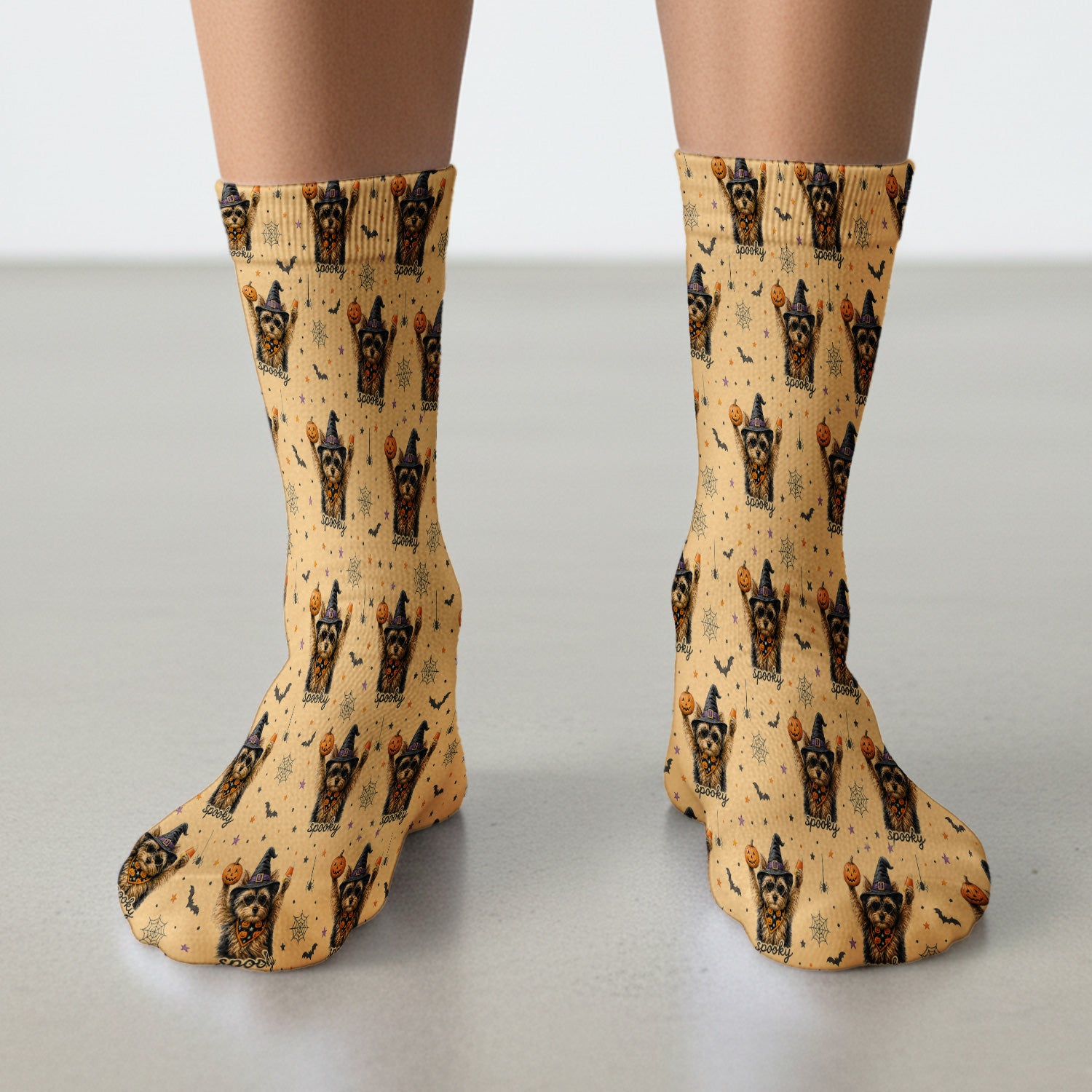 Spooky Halloween Yorkie Pattern Socks, Adult Socks for Men and Women