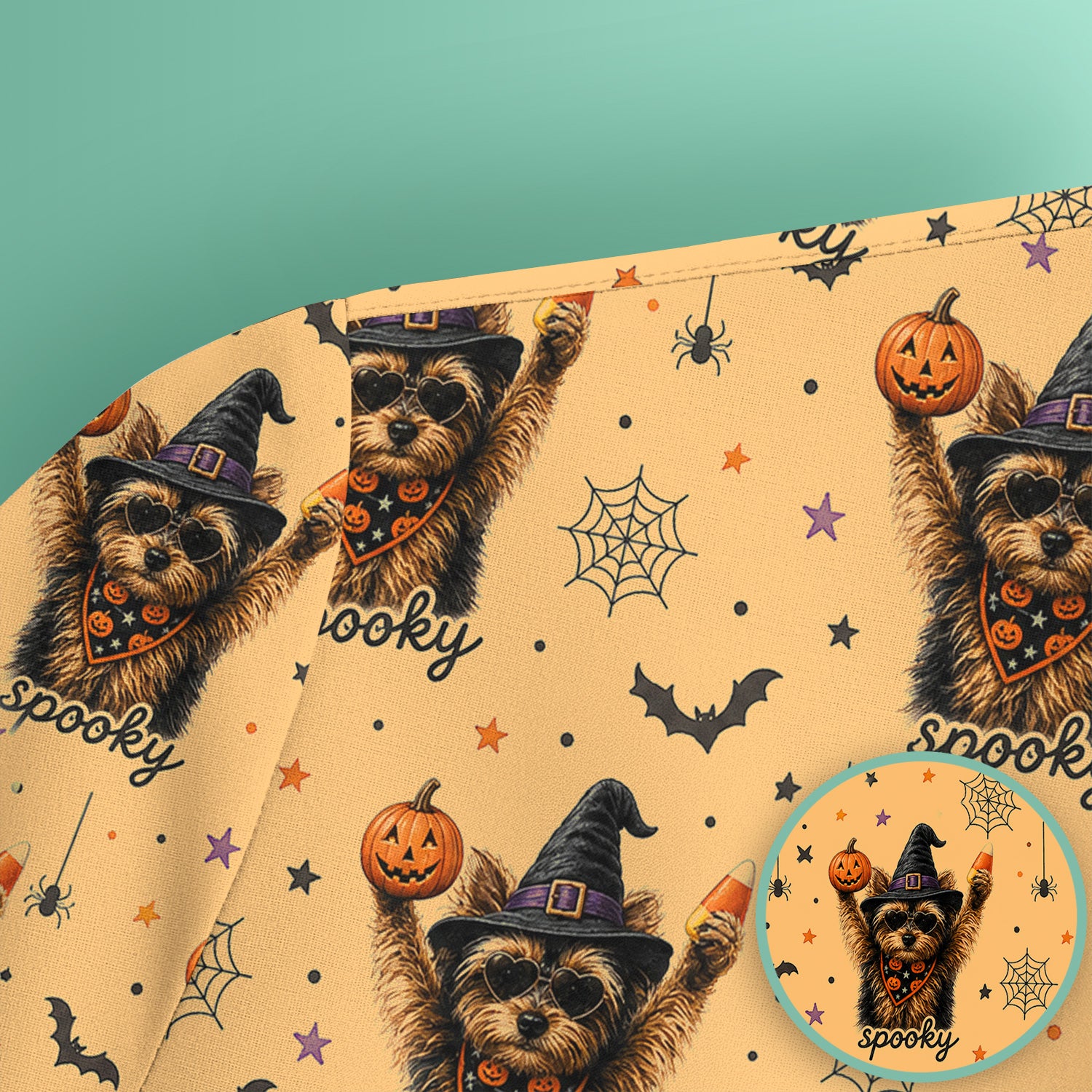 Spooky Halloween Yorkie Pattern Scrub Top, Comfortable Scrubs for Nurses