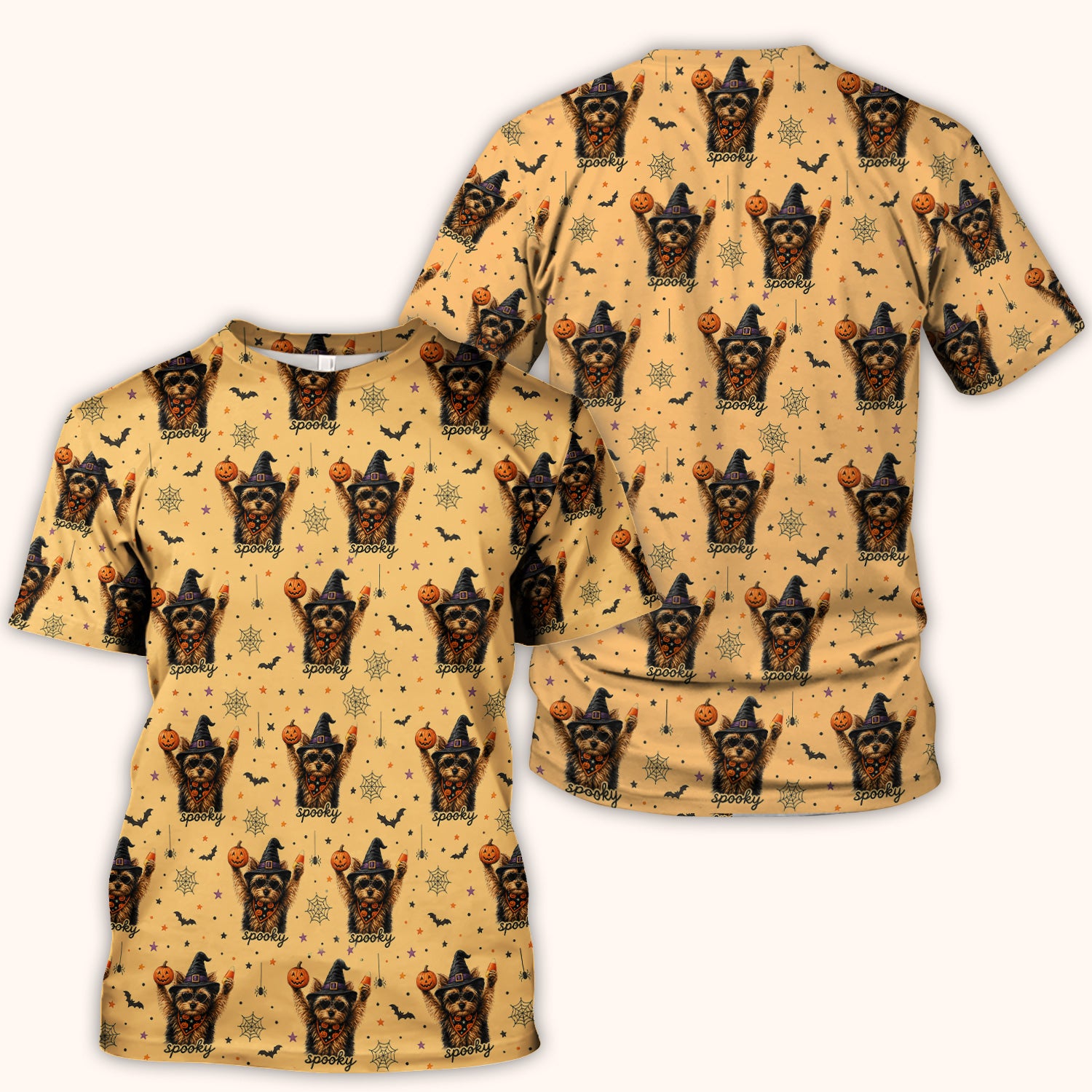 Spooky Halloween Yorkie Pattern Scrub Top, Comfortable Scrubs for Nurses