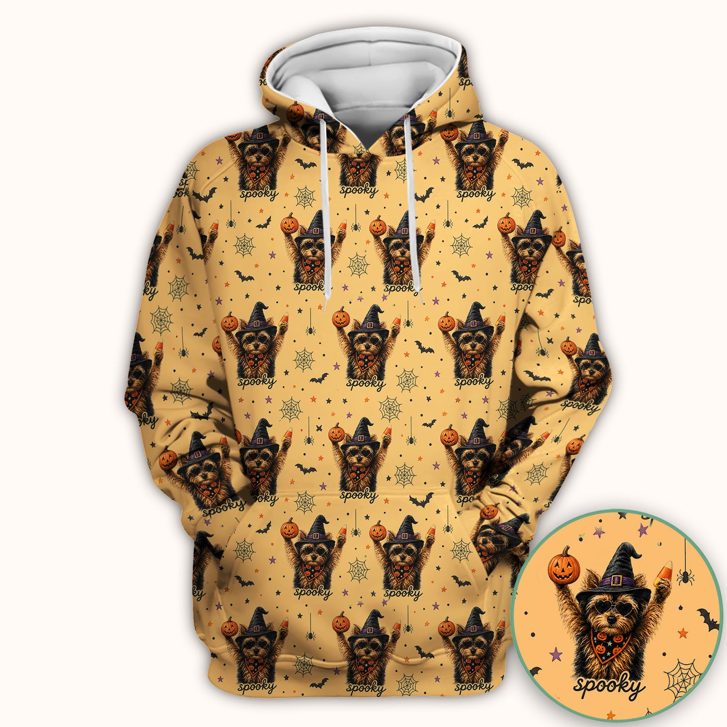 Spooky Halloween Yorkie Pattern Scrub Top, Comfortable Scrubs for Nurses