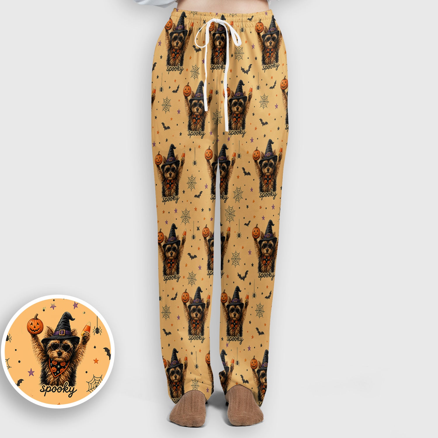 Spooky Halloween Yorkie Pattern Scrub Set, Scrub Pants and V Neck Top