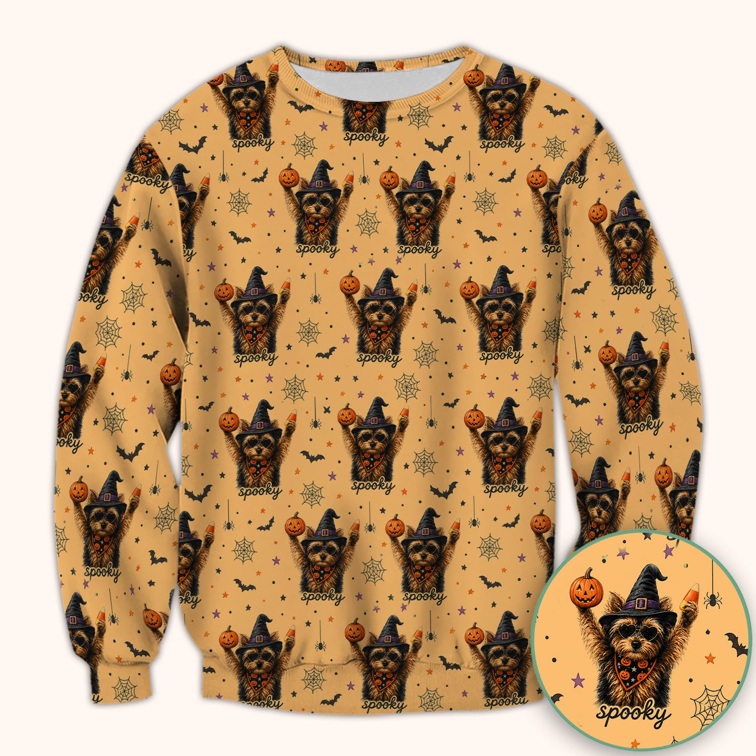 Spooky Halloween Yorkie Pattern Scrub Top, Comfortable Scrubs for Nurses