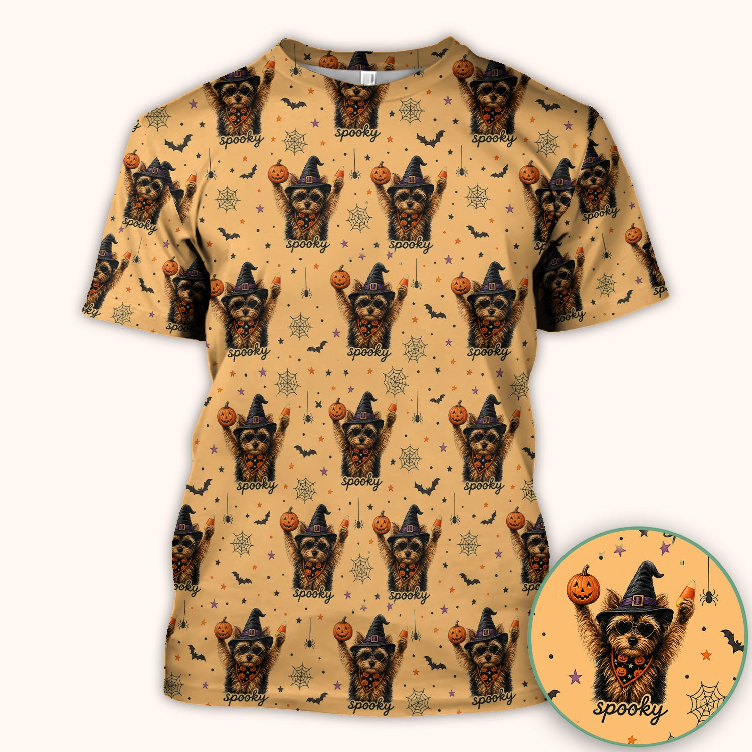 Spooky Halloween Yorkie Pattern Scrub Top, Comfortable Scrubs for Nurses