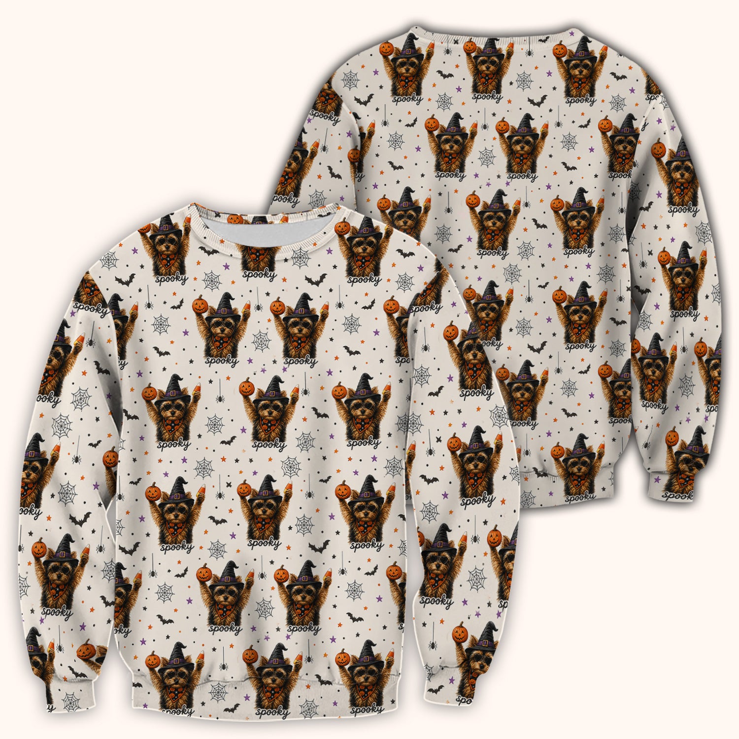 Spooky Halloween Yorkie Pattern Scrub Top, Comfortable Scrubs for Nurses