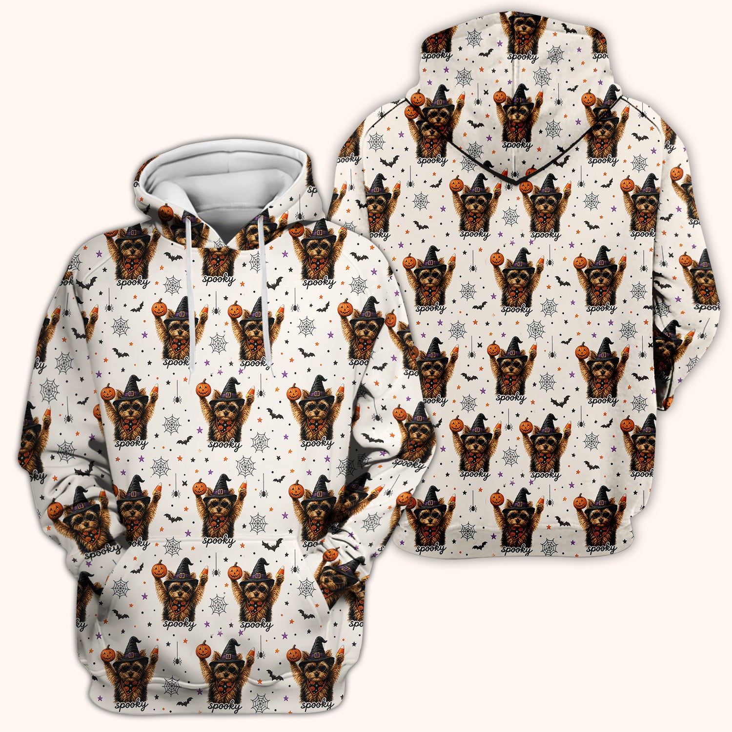Spooky Halloween Yorkie Pattern Scrub Top, Comfortable Scrubs for Nurses