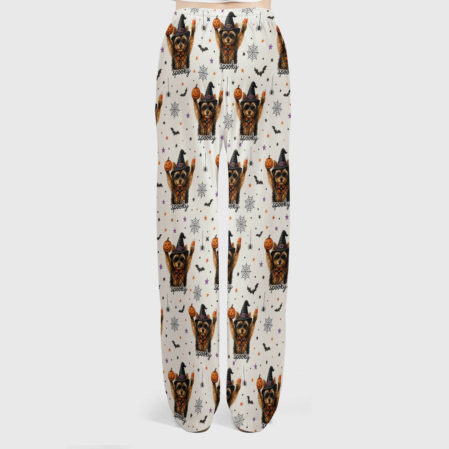 Spooky Halloween Yorkie Pattern Scrub Set, Scrub Pants and V Neck Top