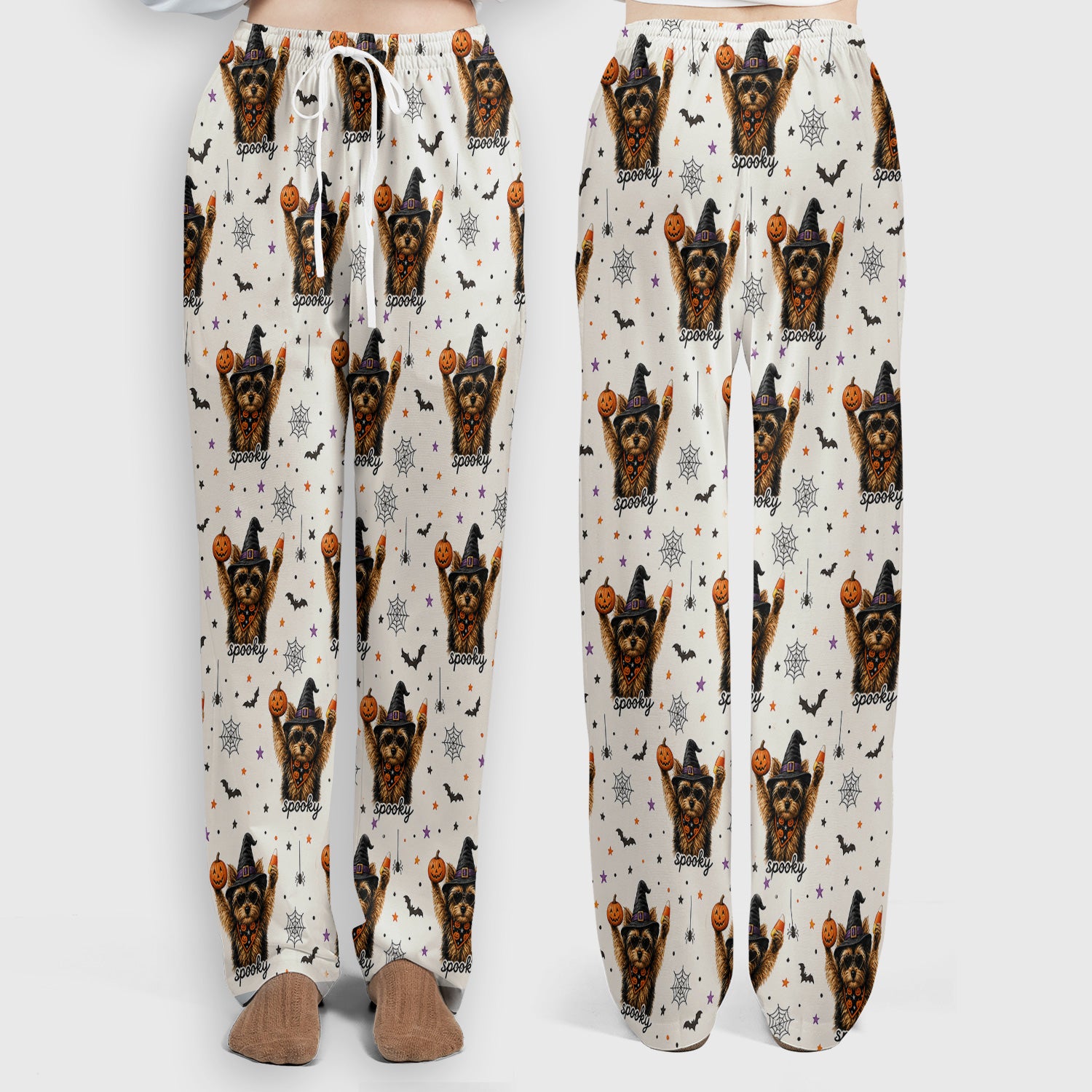 Spooky Halloween Yorkie Pattern Scrub Set, Scrub Pants and V Neck Top