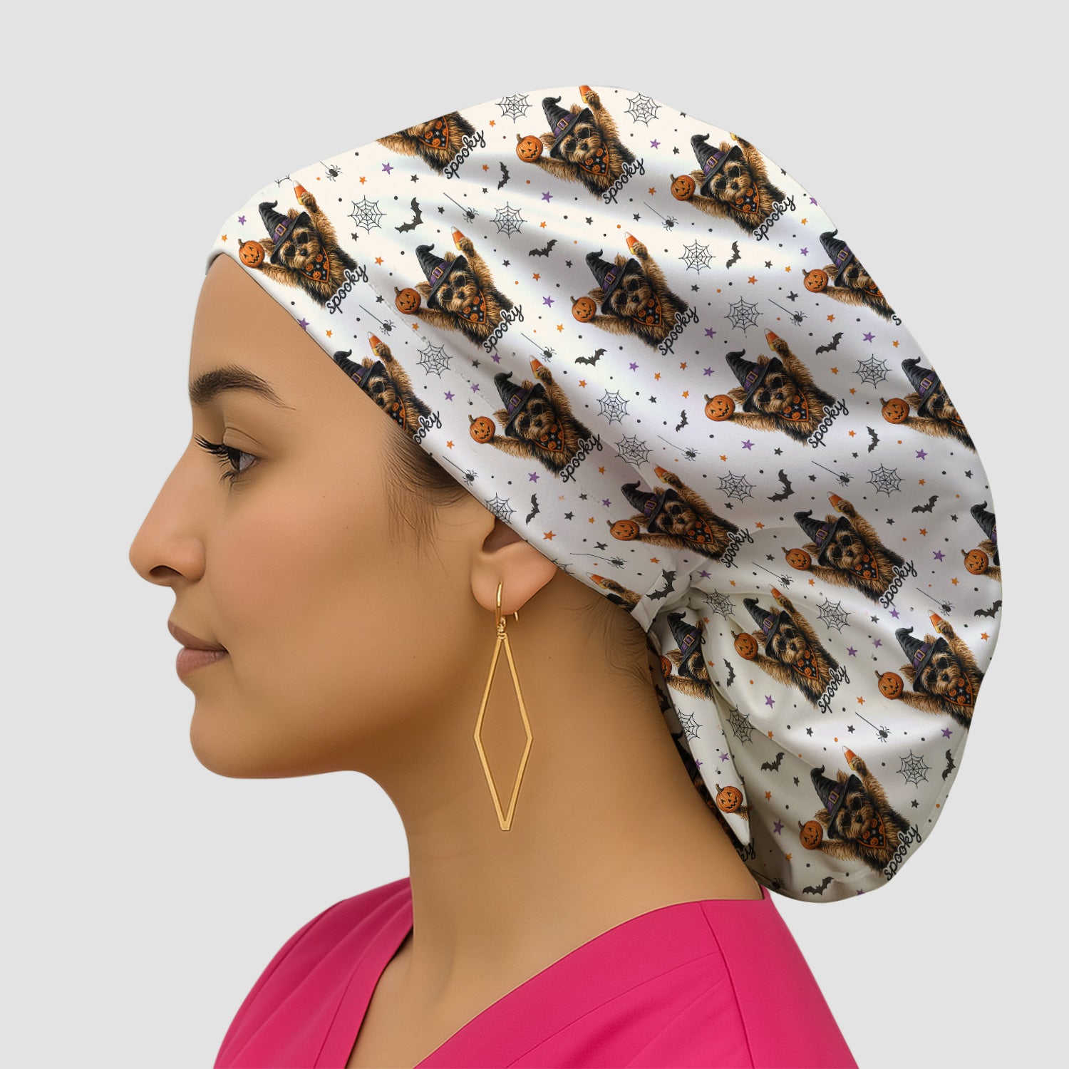 Spooky Halloween Yorkie Pattern Scrub Cap, Surgical Caps for Doctors