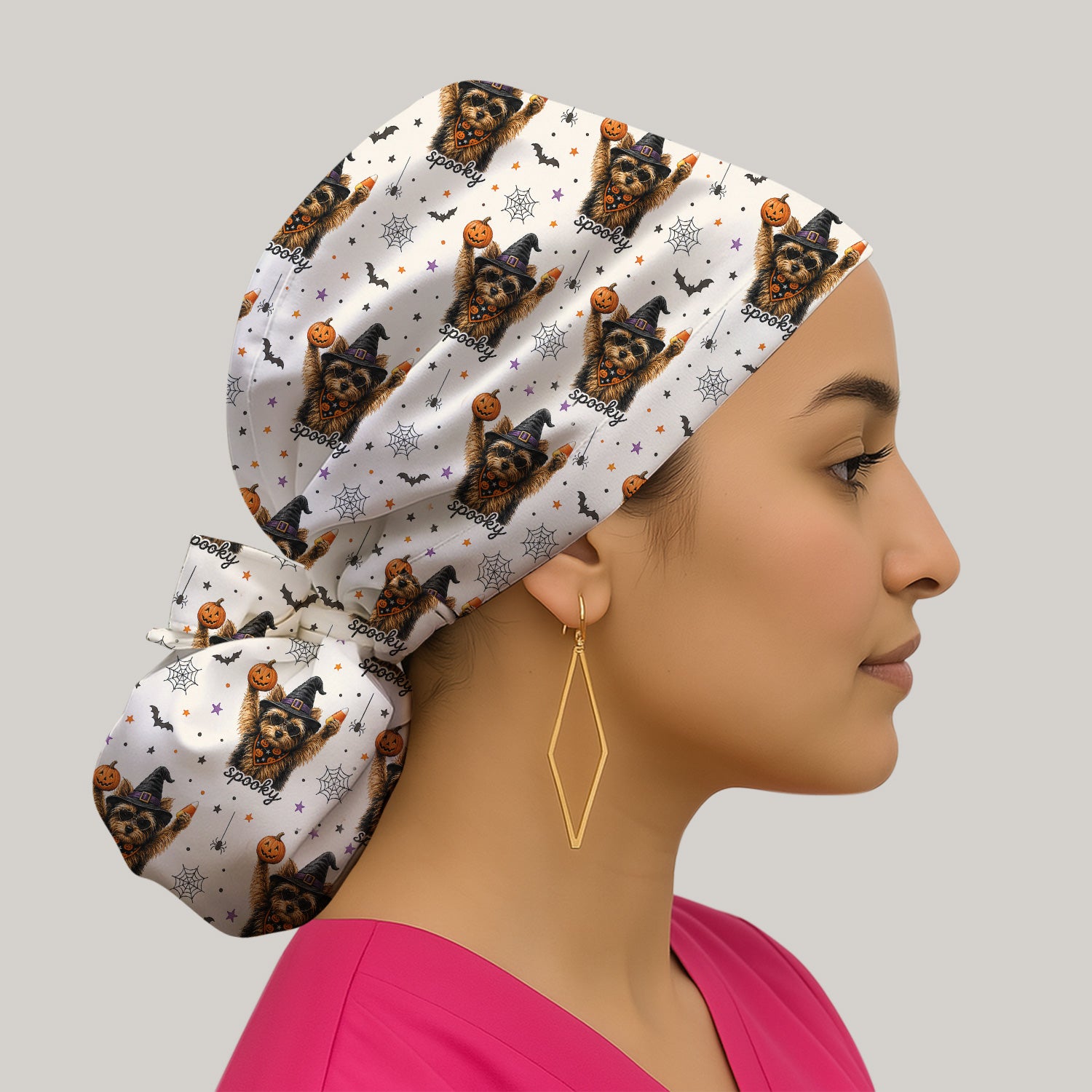 Spooky Halloween Yorkie Pattern Scrub Cap, Surgical Caps for Doctors