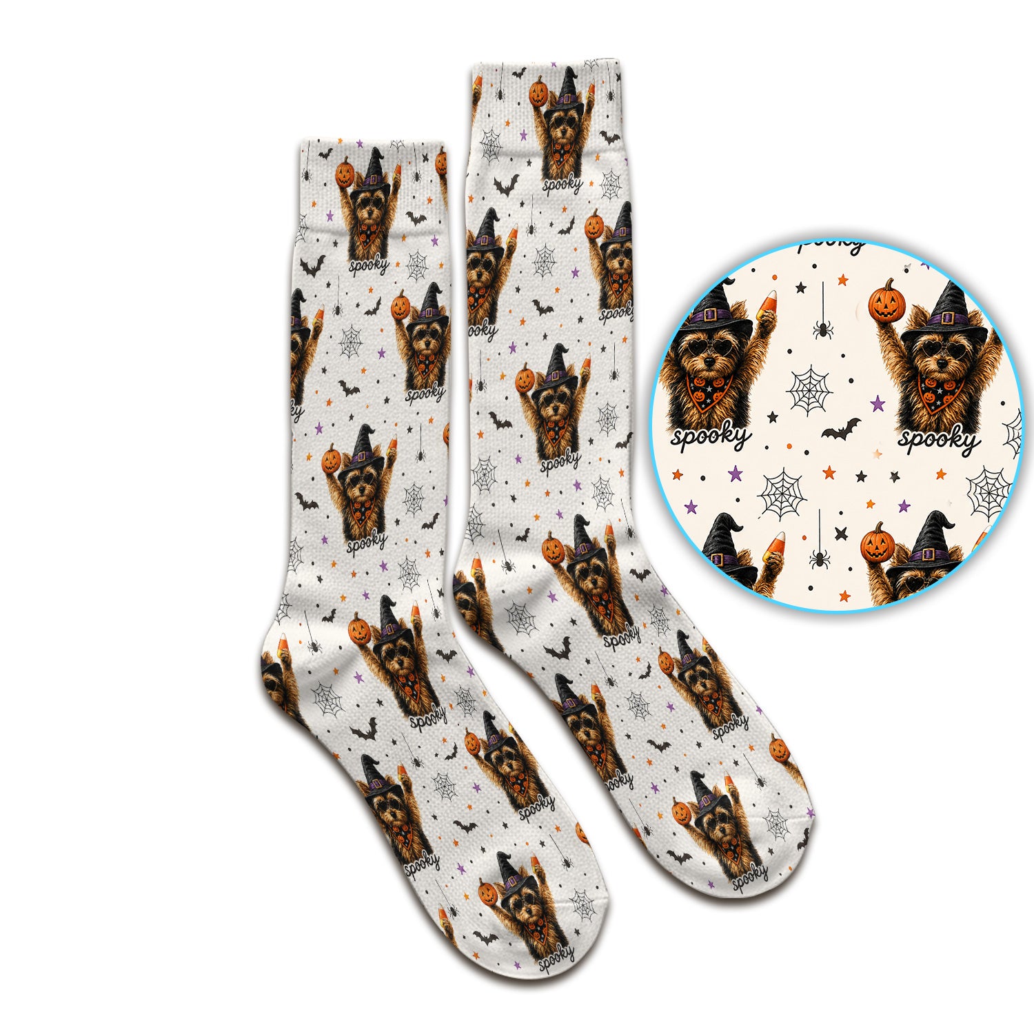 Spooky Halloween Yorkie Pattern Socks, Adult Socks for Men and Women