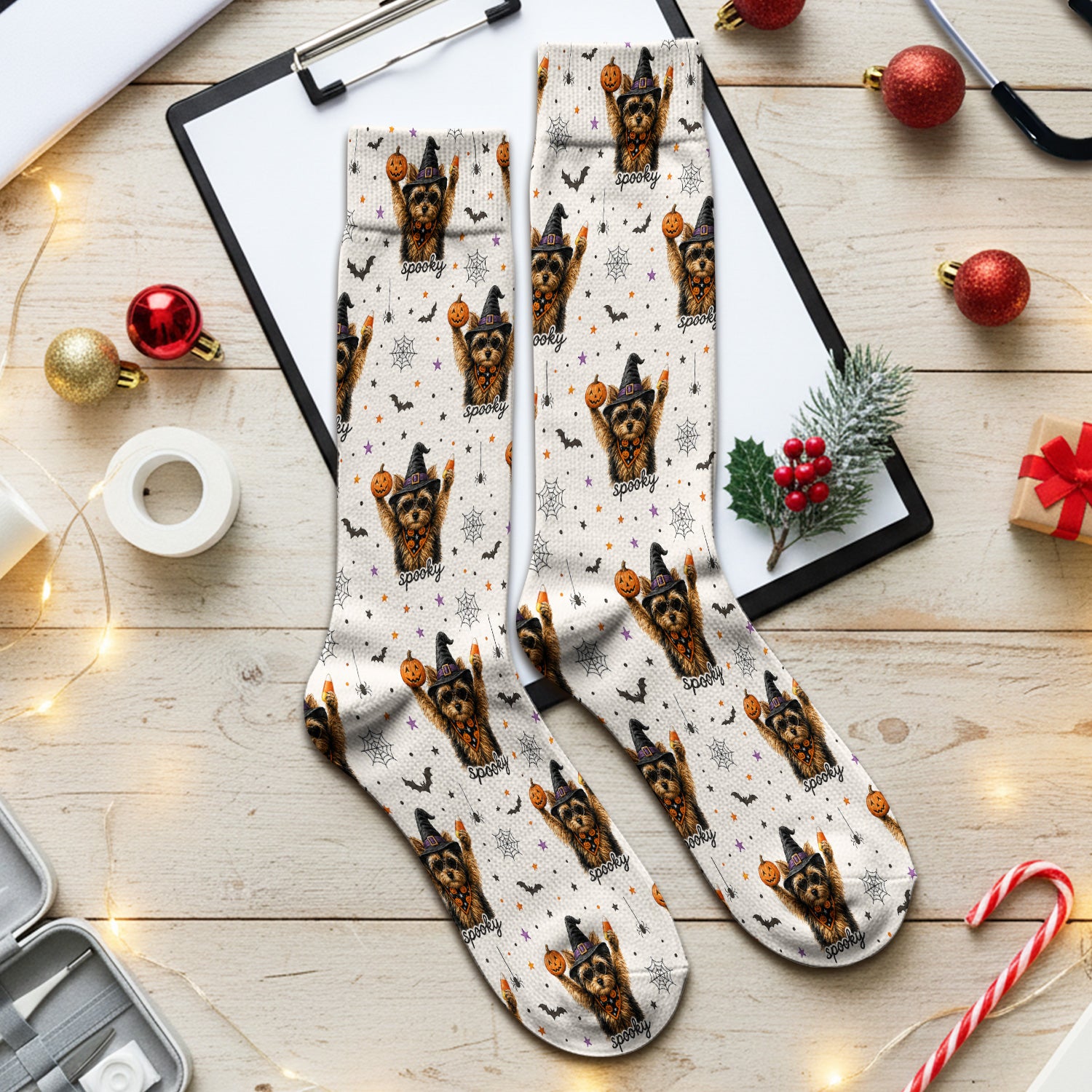 Spooky Halloween Yorkie Pattern Socks, Adult Socks for Men and Women
