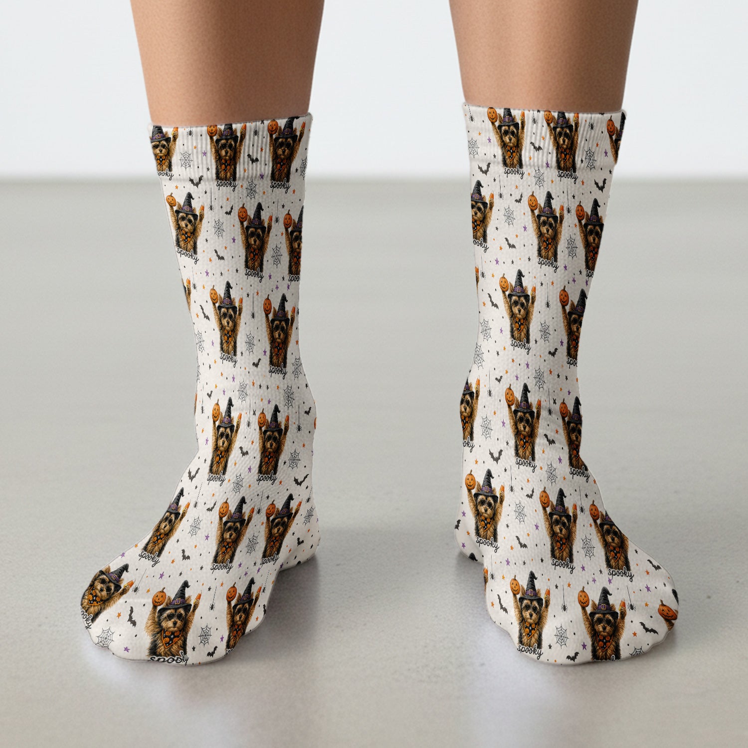 Spooky Halloween Yorkie Pattern Socks, Adult Socks for Men and Women