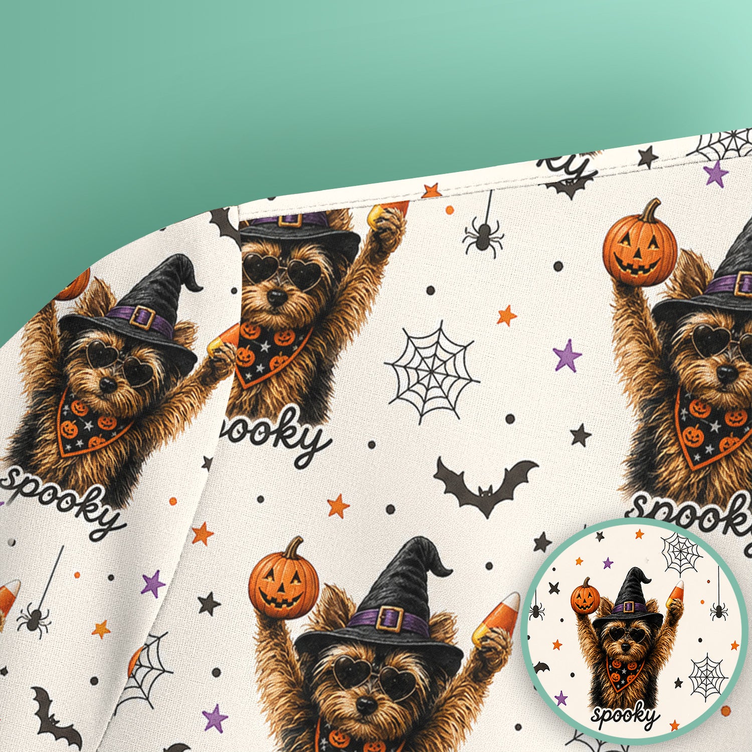 Spooky Halloween Yorkie Pattern Scrub Top, Comfortable Scrubs for Nurses
