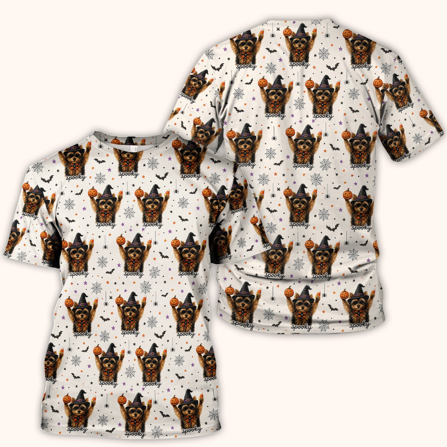 Spooky Halloween Yorkie Pattern Scrub Top, Comfortable Scrubs for Nurses