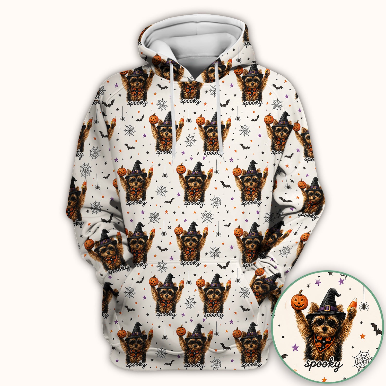 Spooky Halloween Yorkie Pattern Scrub Top, Comfortable Scrubs for Nurses