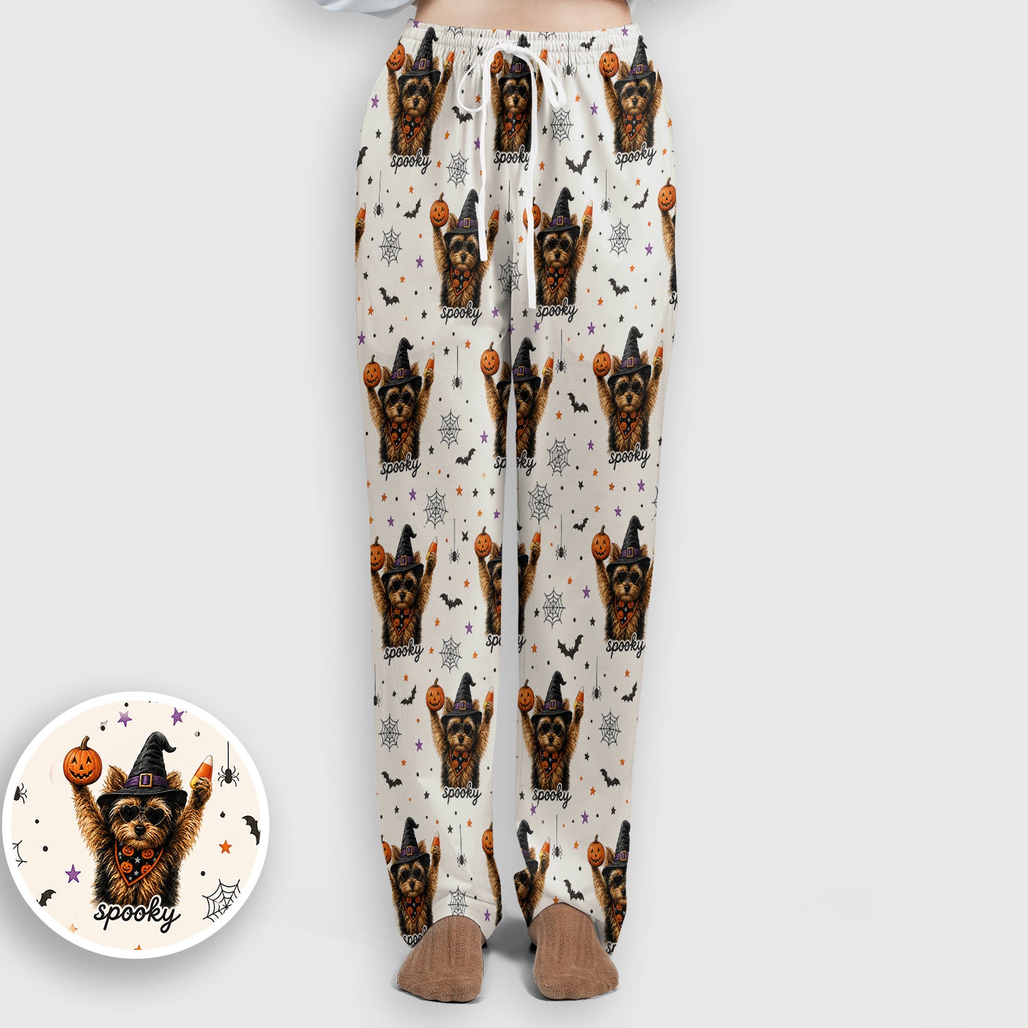 Spooky Halloween Yorkie Pattern Scrub Set, Scrub Pants and V Neck Top