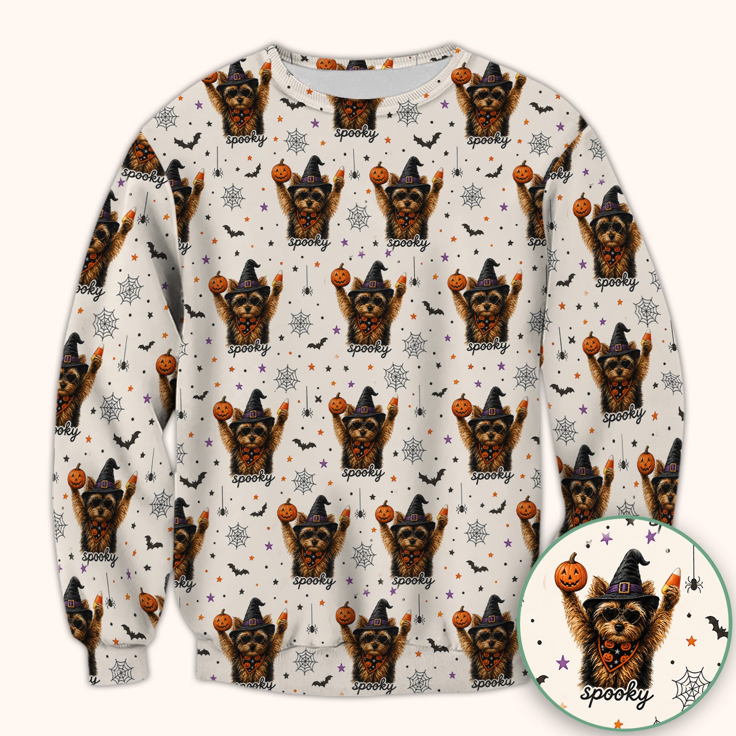 Spooky Halloween Yorkie Pattern Scrub Top, Comfortable Scrubs for Nurses