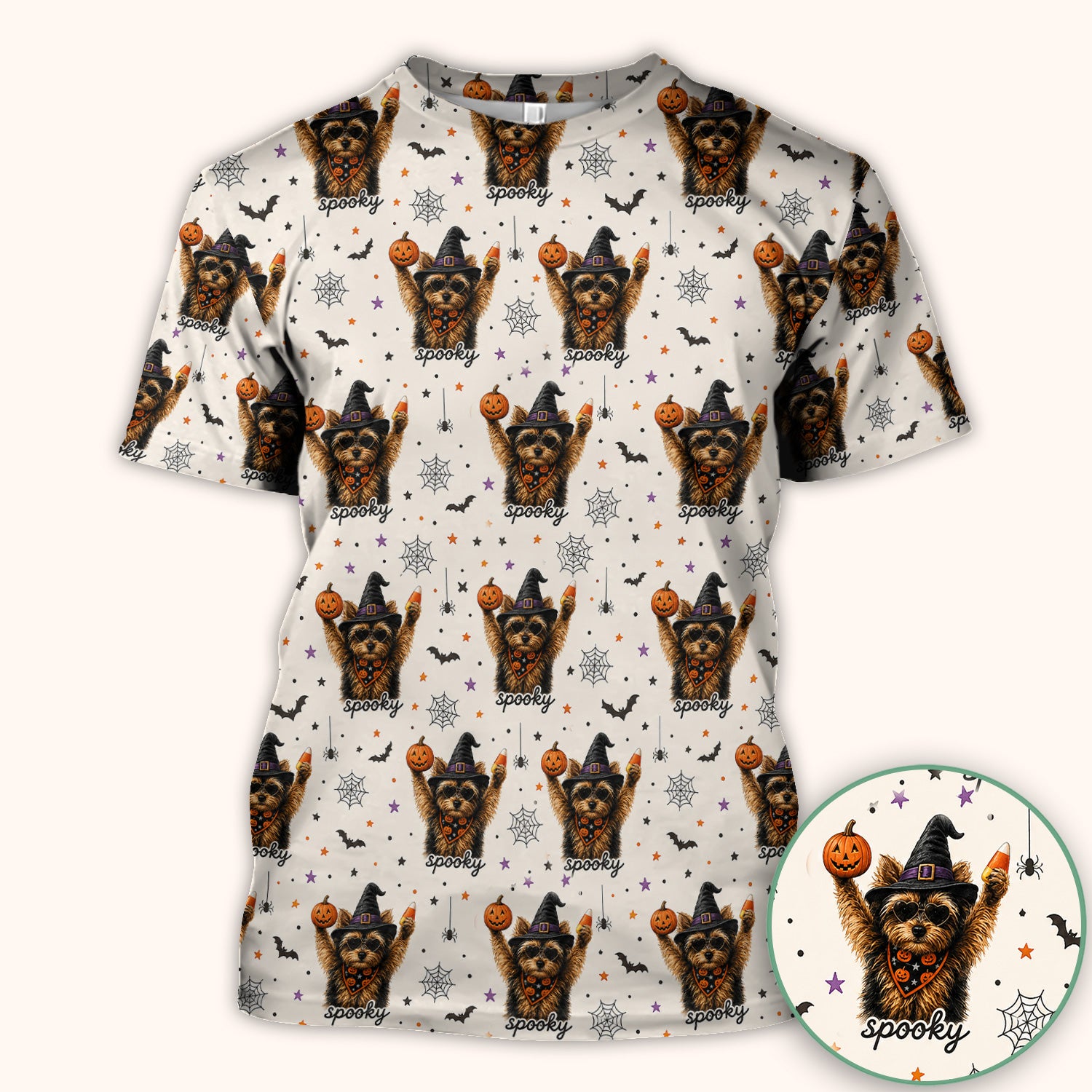 Spooky Halloween Yorkie Pattern Scrub Top, Comfortable Scrubs for Nurses