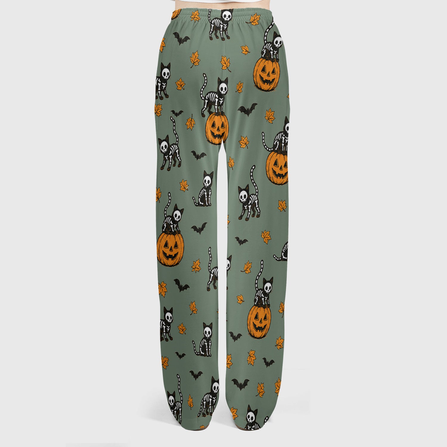 Skeleton Cat Pattern Scrub Set, Scrub Pants and V Neck Top