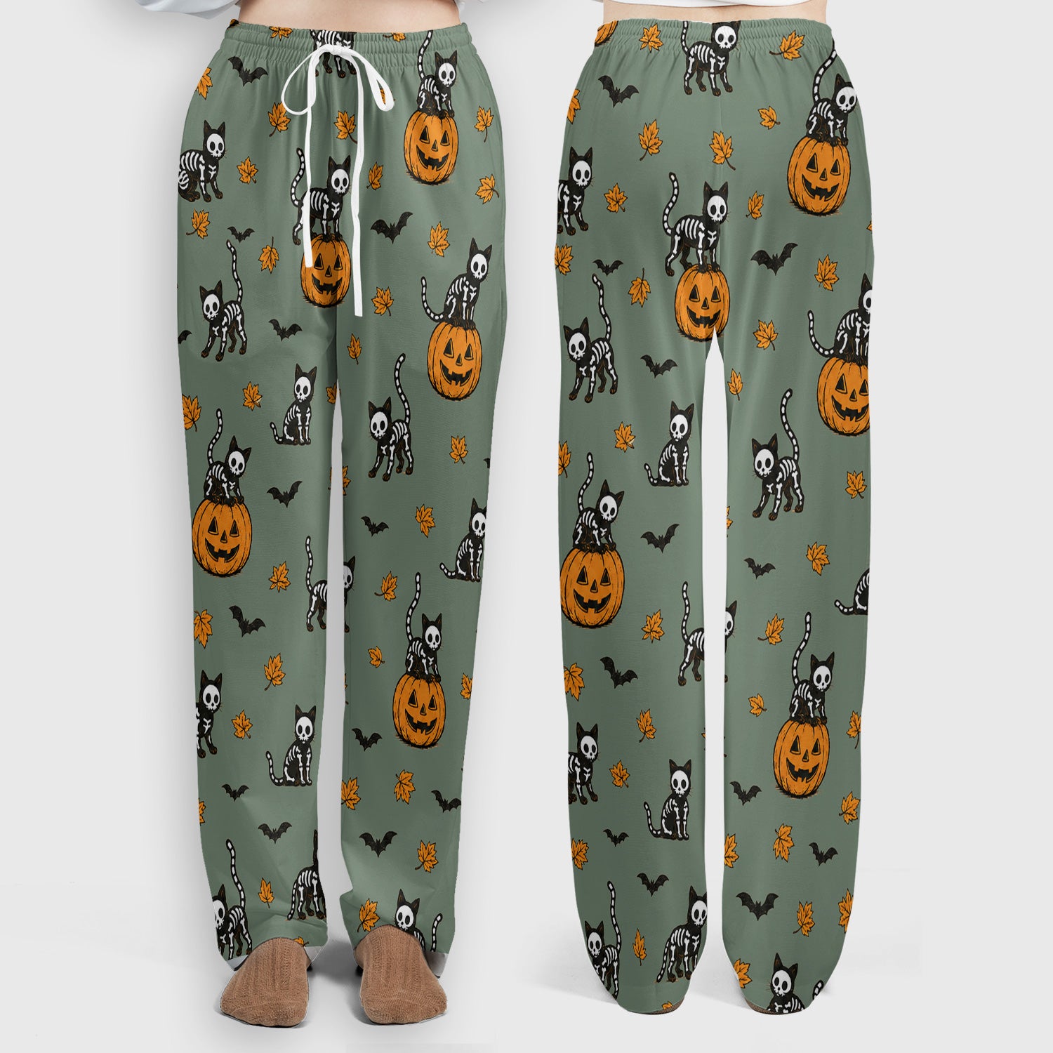Skeleton Cat Pattern Scrub Set, Scrub Pants and V Neck Top