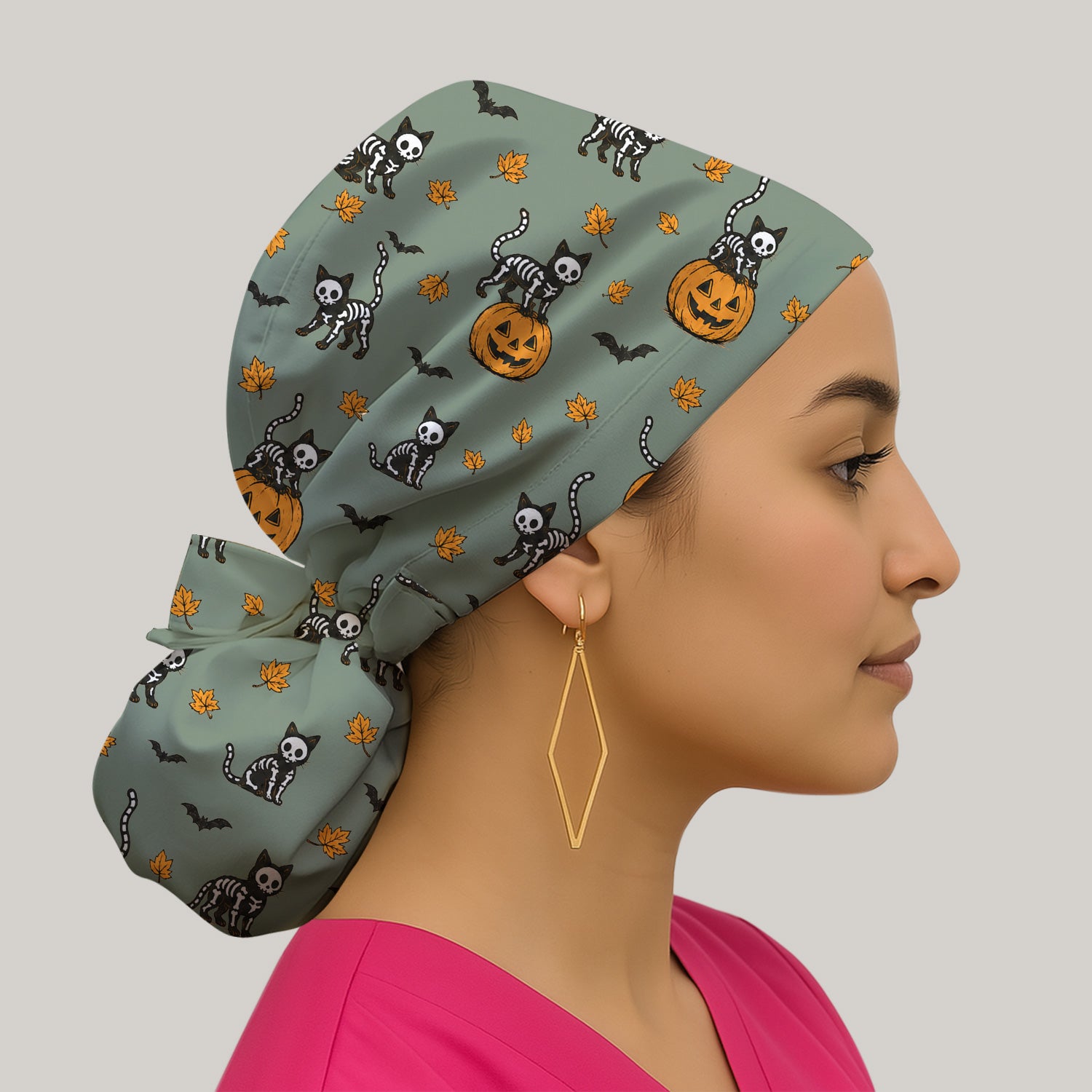 Skeleton Cat Pattern Scrub Cap, Surgical Caps for Doctors