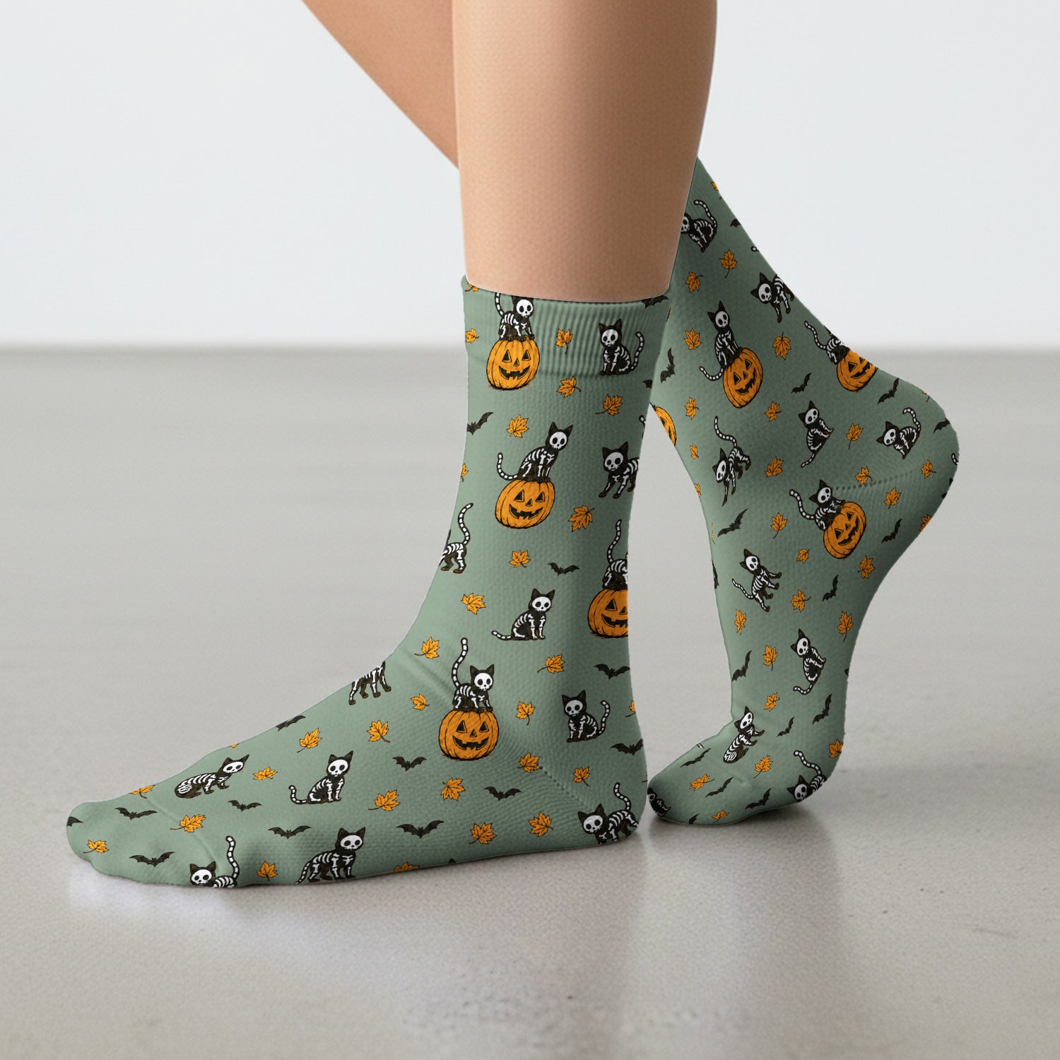 Skeleton Cat Pattern Socks, Adult Socks for Men and Women