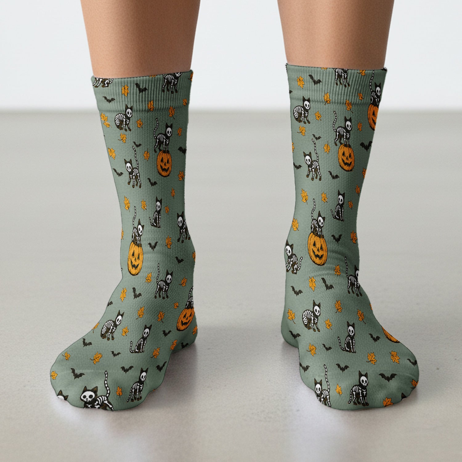 Skeleton Cat Pattern Socks, Adult Socks for Men and Women