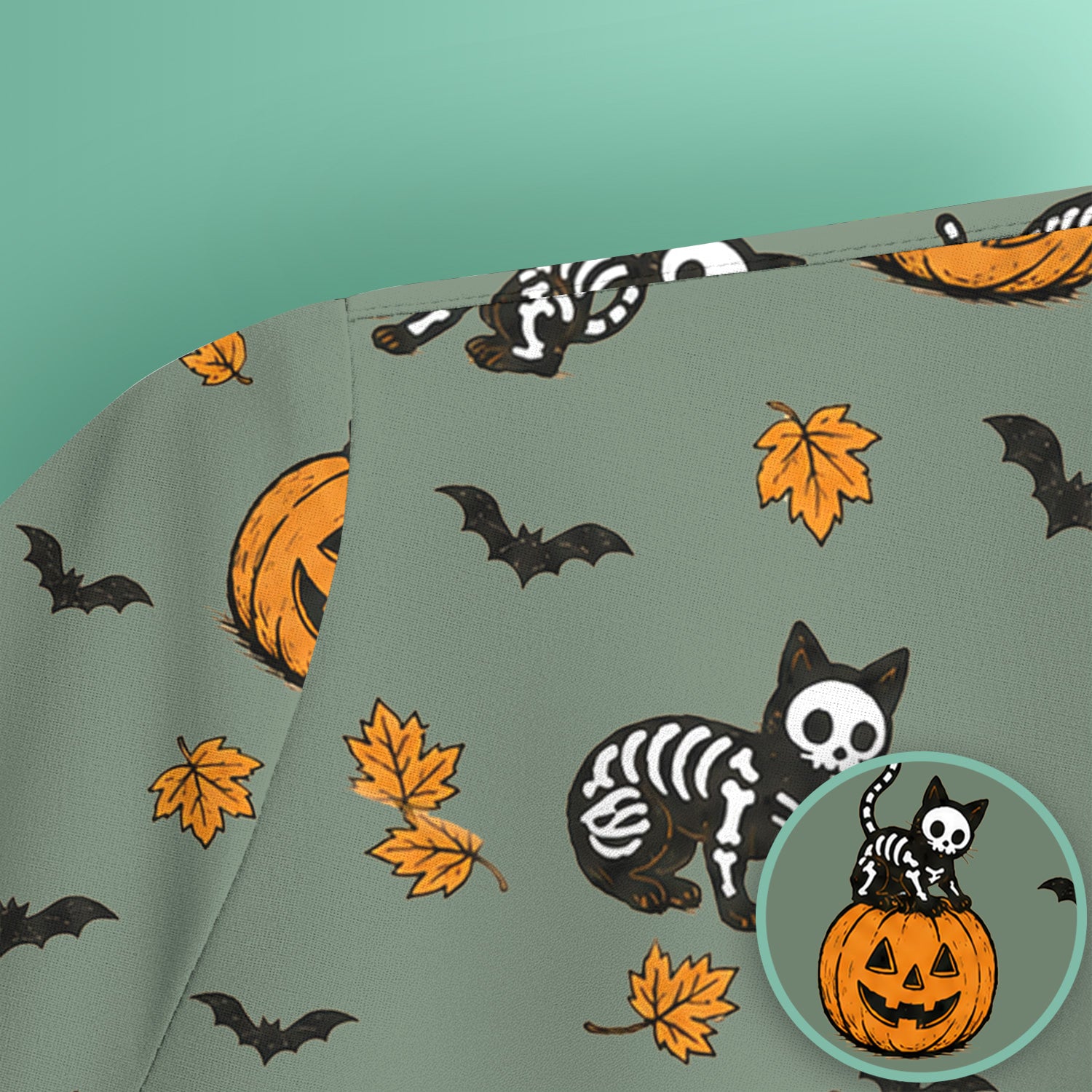 Skeleton Cat Pattern Scrub Top, Comfortable Scrubs for Nurses