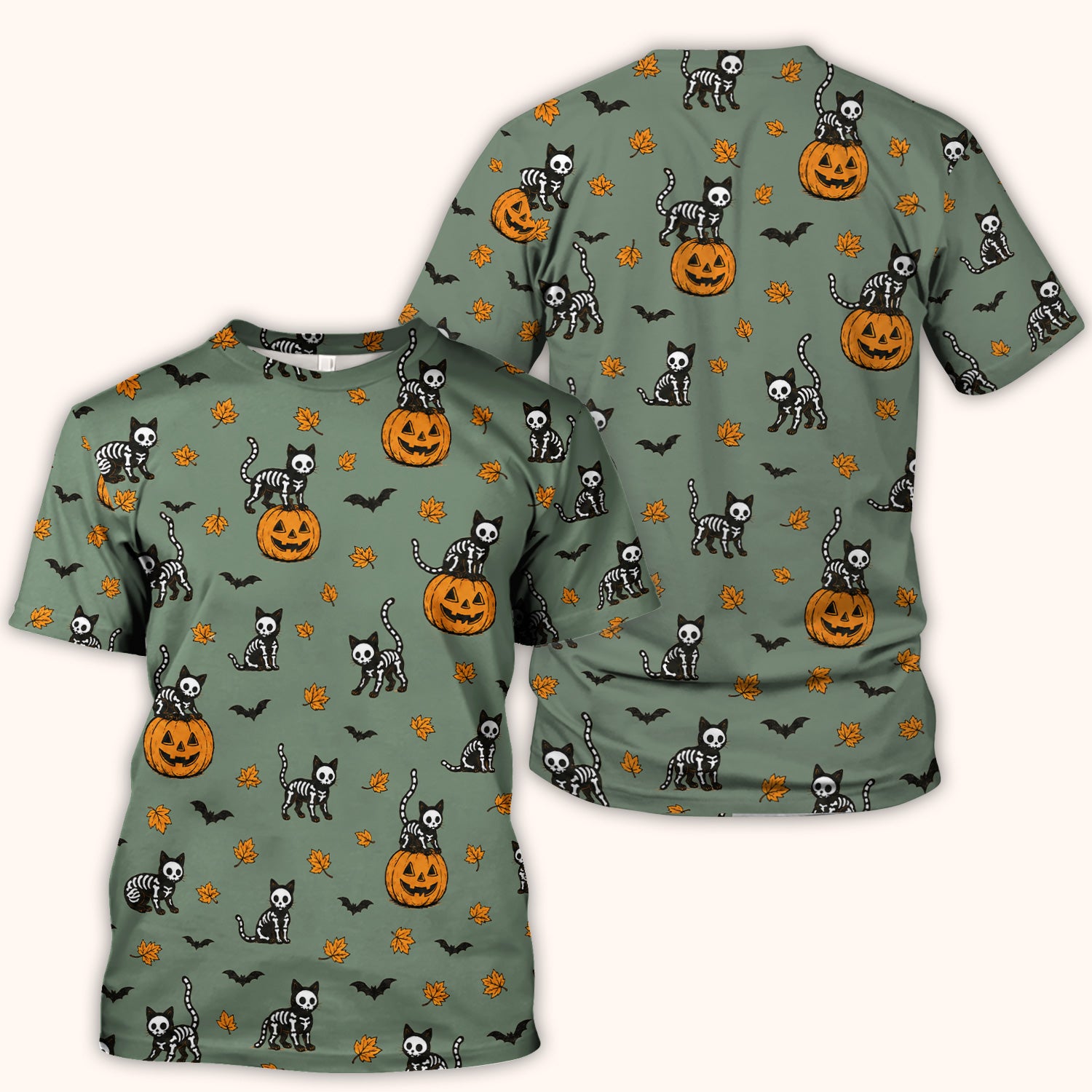 Skeleton Cat Pattern Scrub Top, Comfortable Scrubs for Nurses