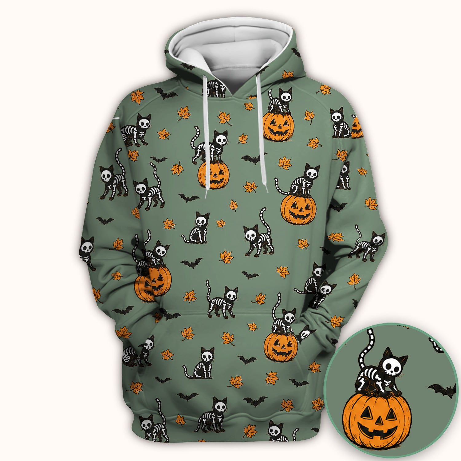Skeleton Cat Pattern Scrub Top, Comfortable Scrubs for Nurses